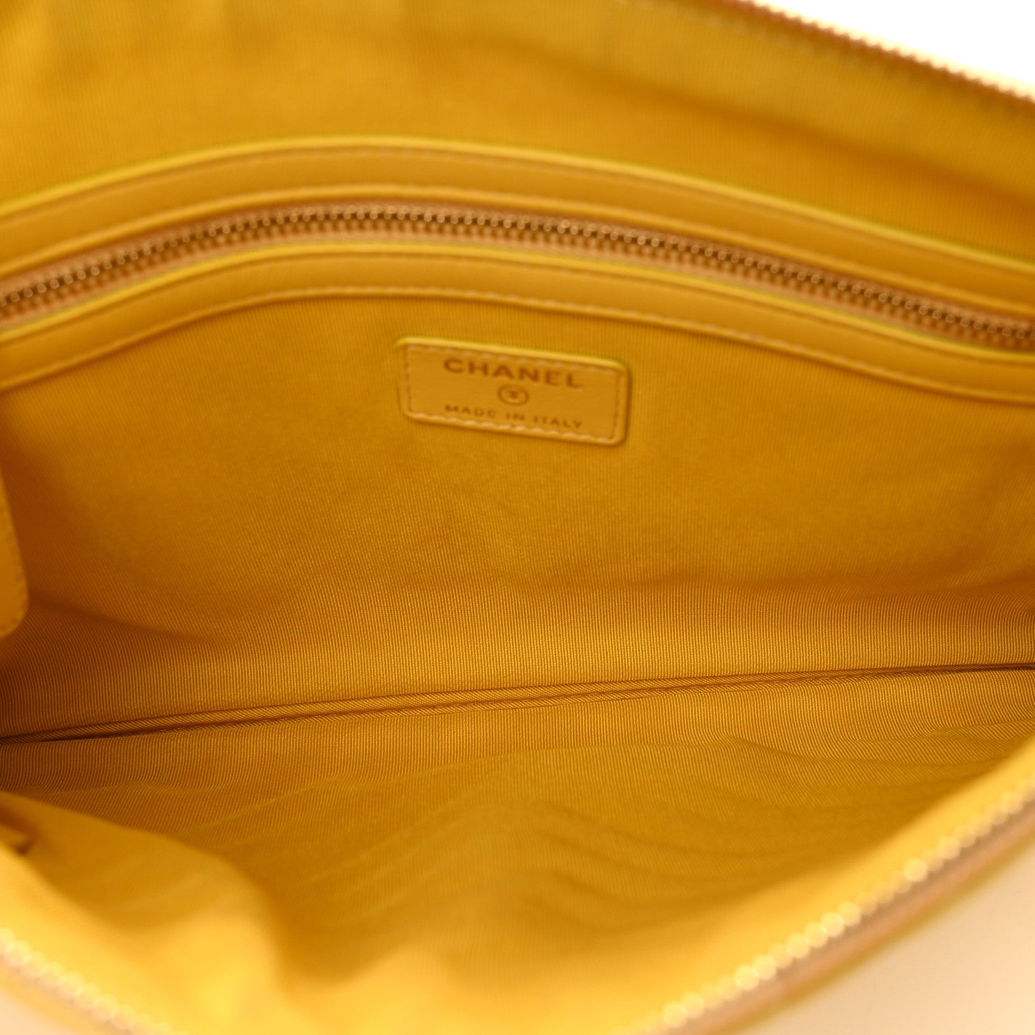 Chanel Lambskin Chevron Quilted Charms Medium Cosmetic Case Yellow 5 of 10