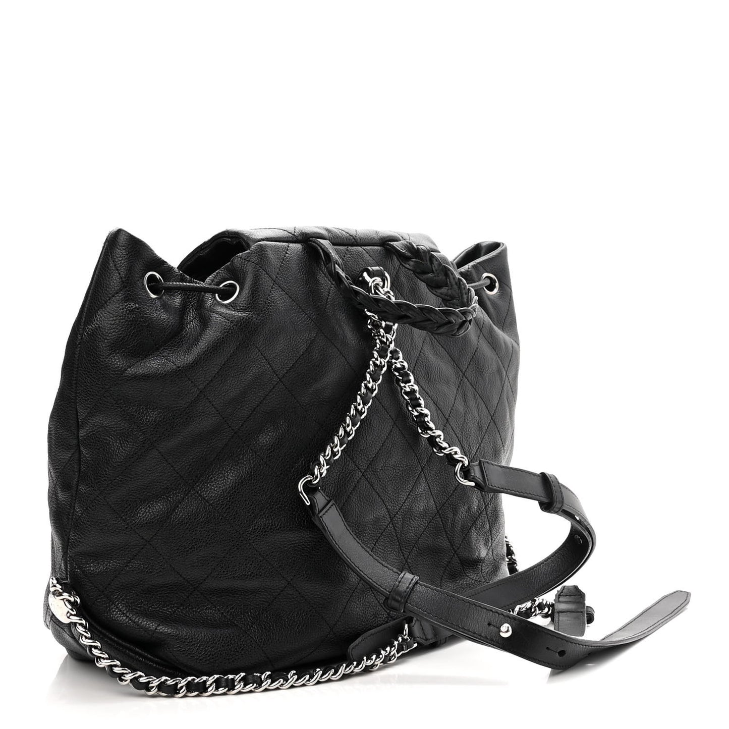 Grained Calfskin Stitched Braided With Style Backpack Black