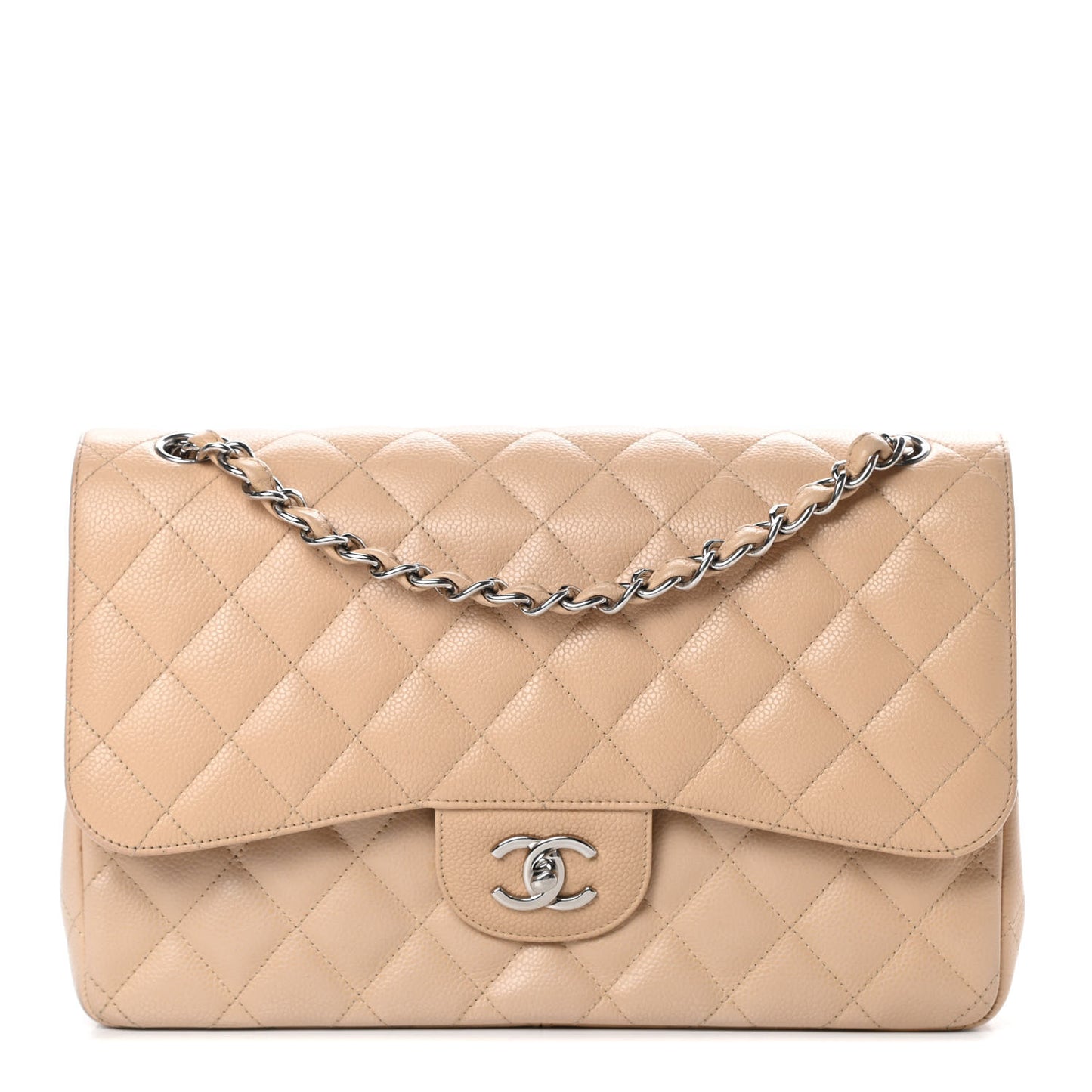 Caviar Quilted Jumbo Double Flap Beige Clair