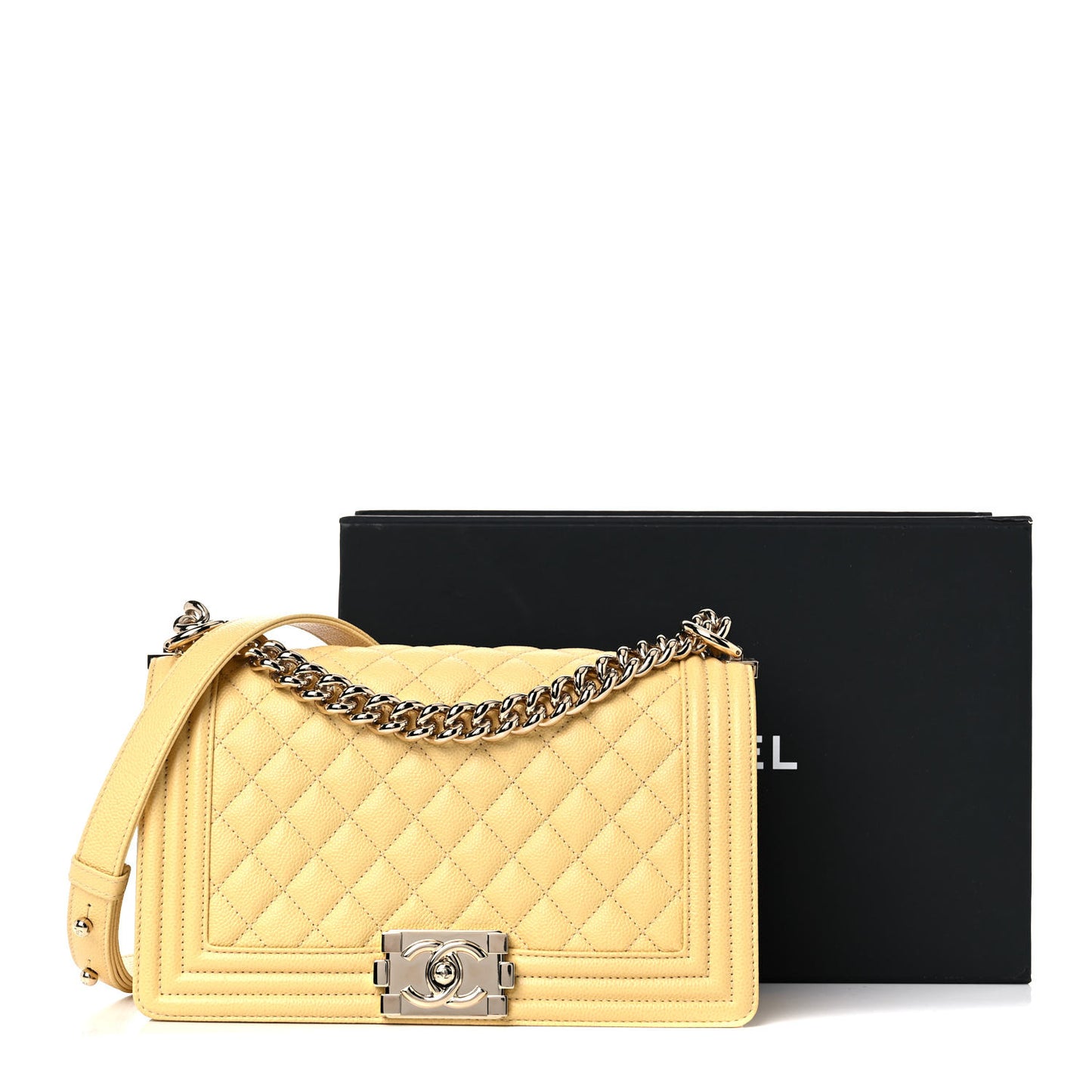 Caviar Quilted Medium Boy Flap Yellow