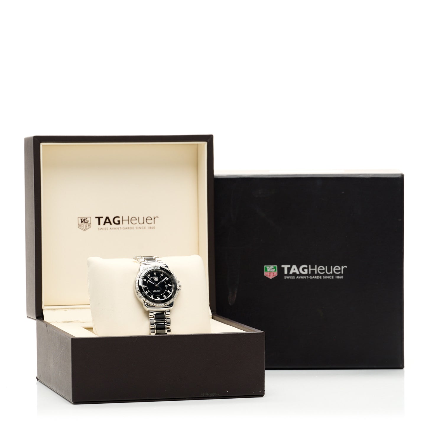 Stainless Steel Ceramic Diamond Bezel 32mm Formula 1 Lady Quartz Watch Black WAH1312