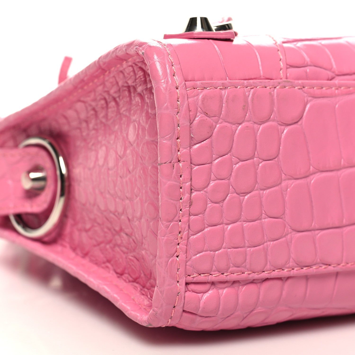 Balenciaga Shiny Supple Calfskin Crocodile Embossed Classic Silver Hardware Mini City Baby Pink 10 of 14