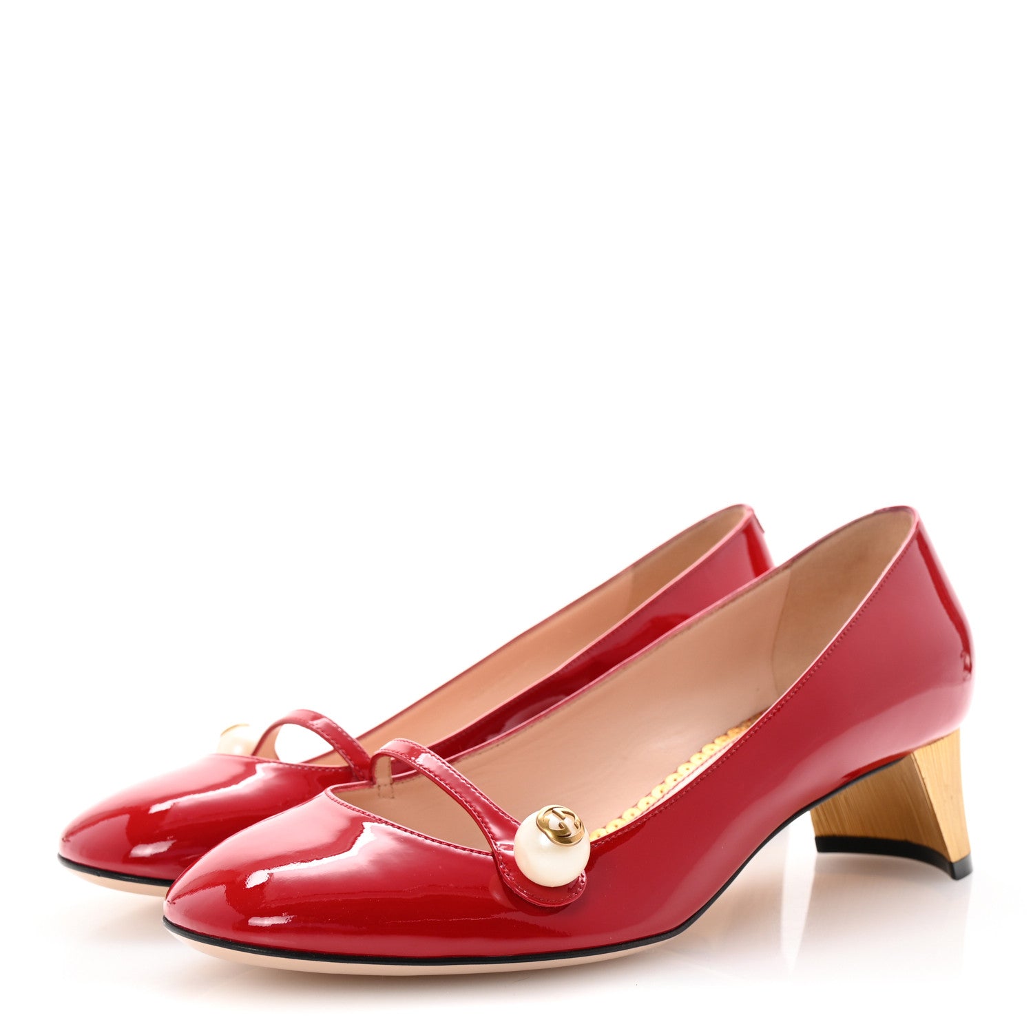 Gucci Vernice Crystal Pearl Embellished Mary Jane Pumps 37.5 Hibiscus Red 4 of 9