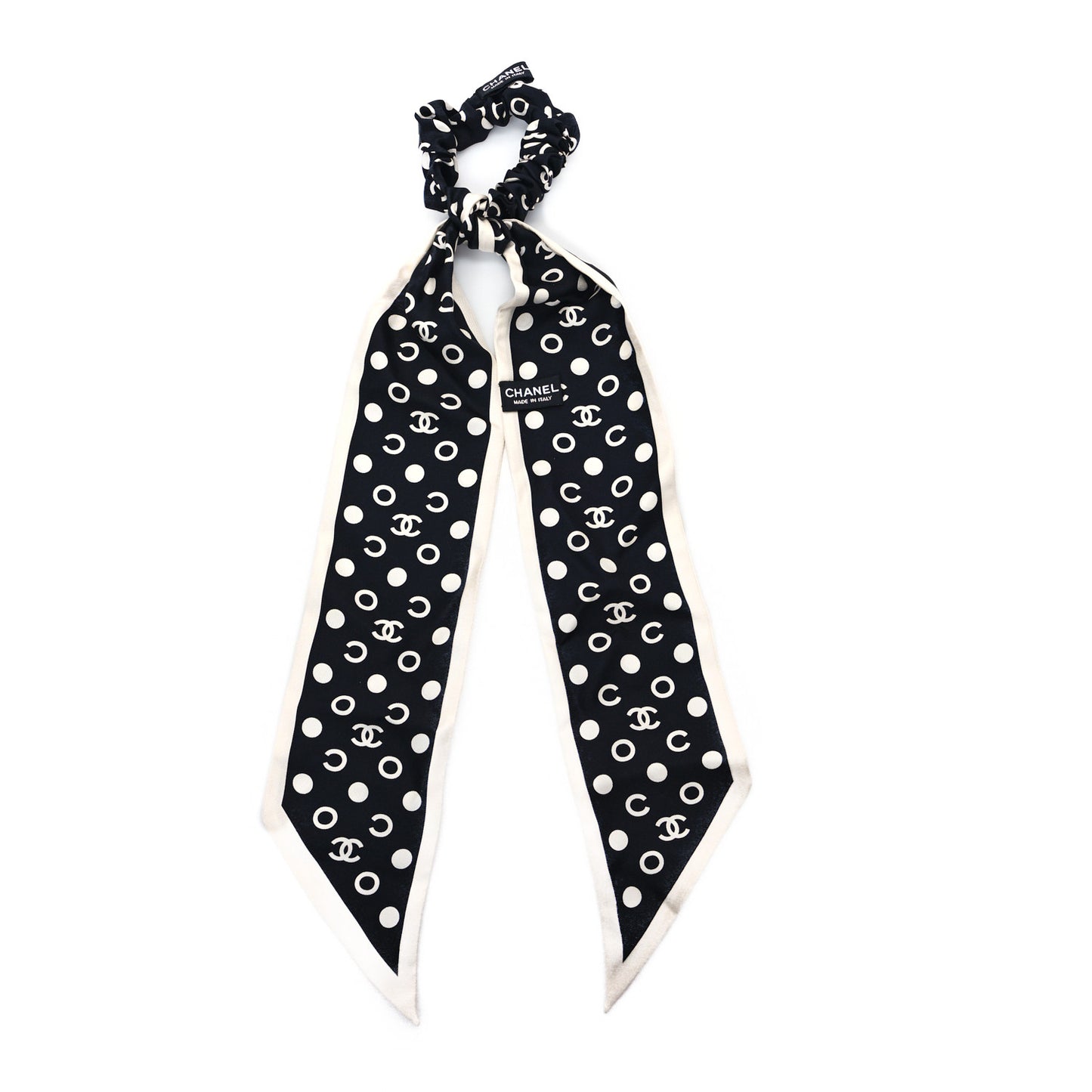 Silk CC Twilly Hair Tie Black White
