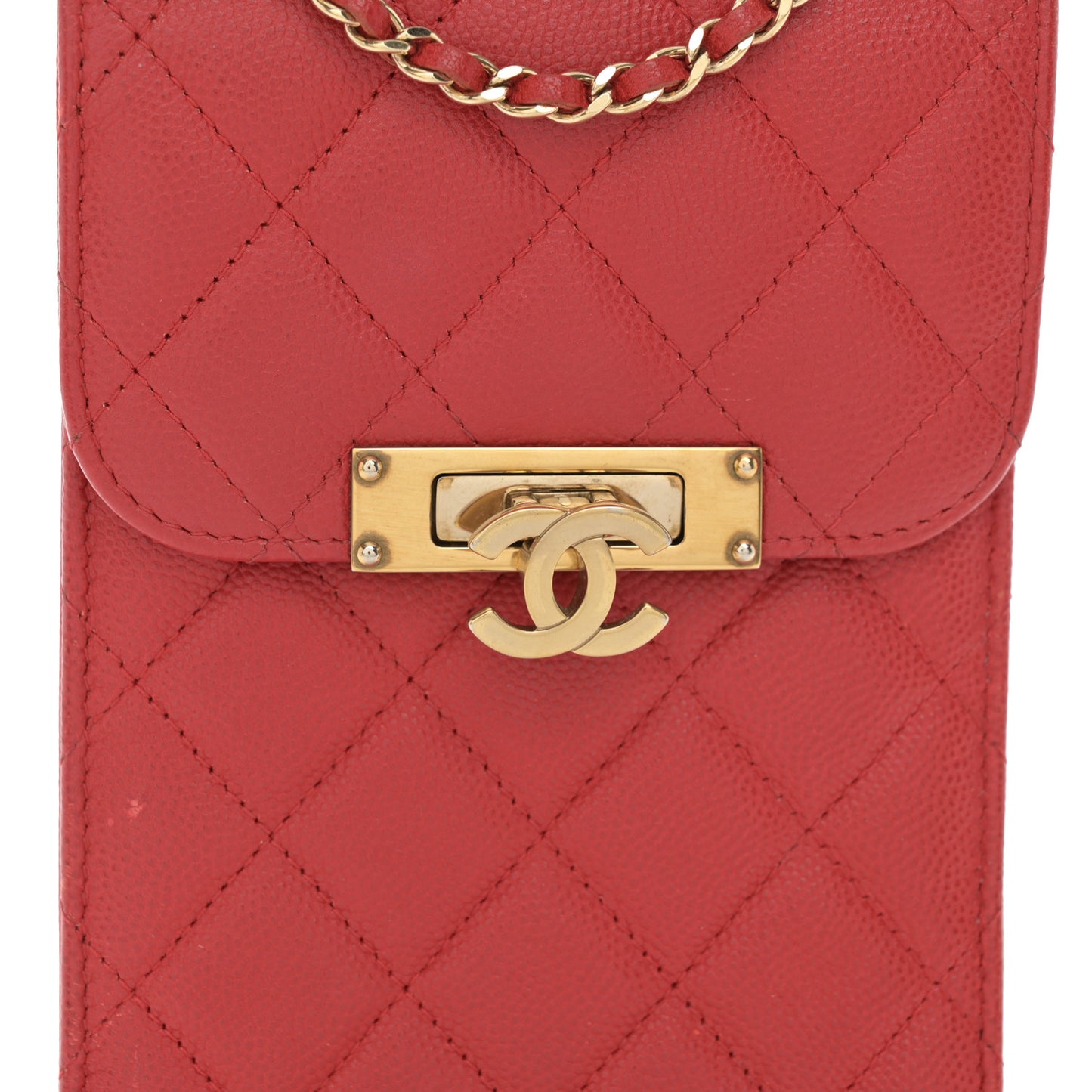 Caviar Quilted Golden Class Phone Holder Red