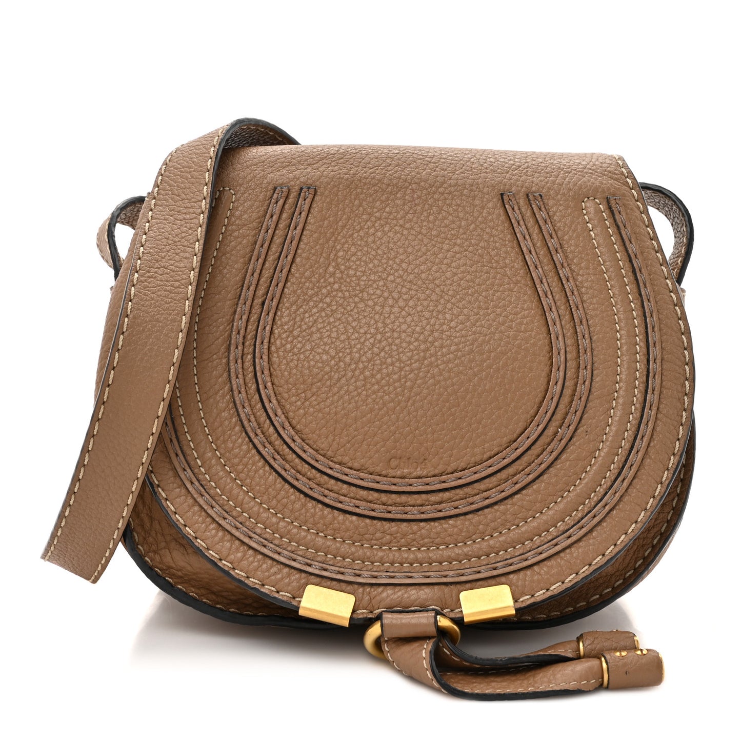 Grained Calfskin Small Marcie Saddle Bag Nut
