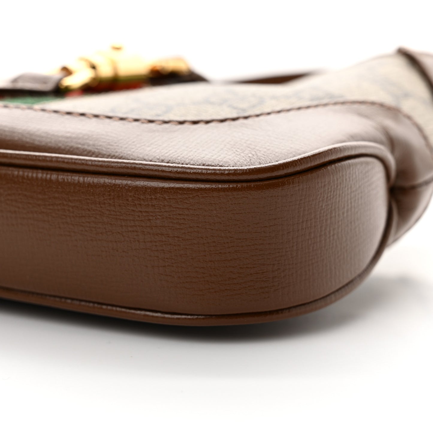 GG Supreme Monogram Azalea Calfskin Web Mini Jackie 1961 Hobo Beige Ebony Brown Sugar