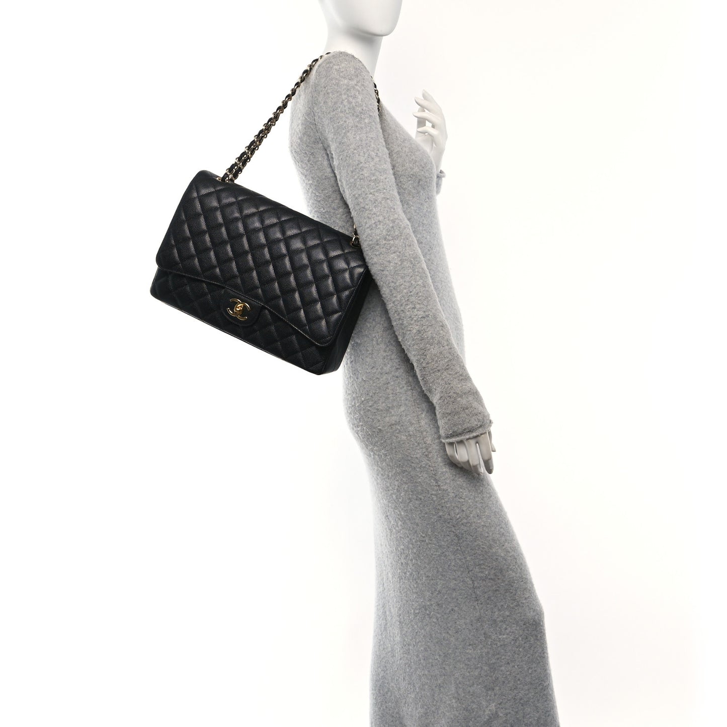 Caviar Quilted Maxi Double Flap Black