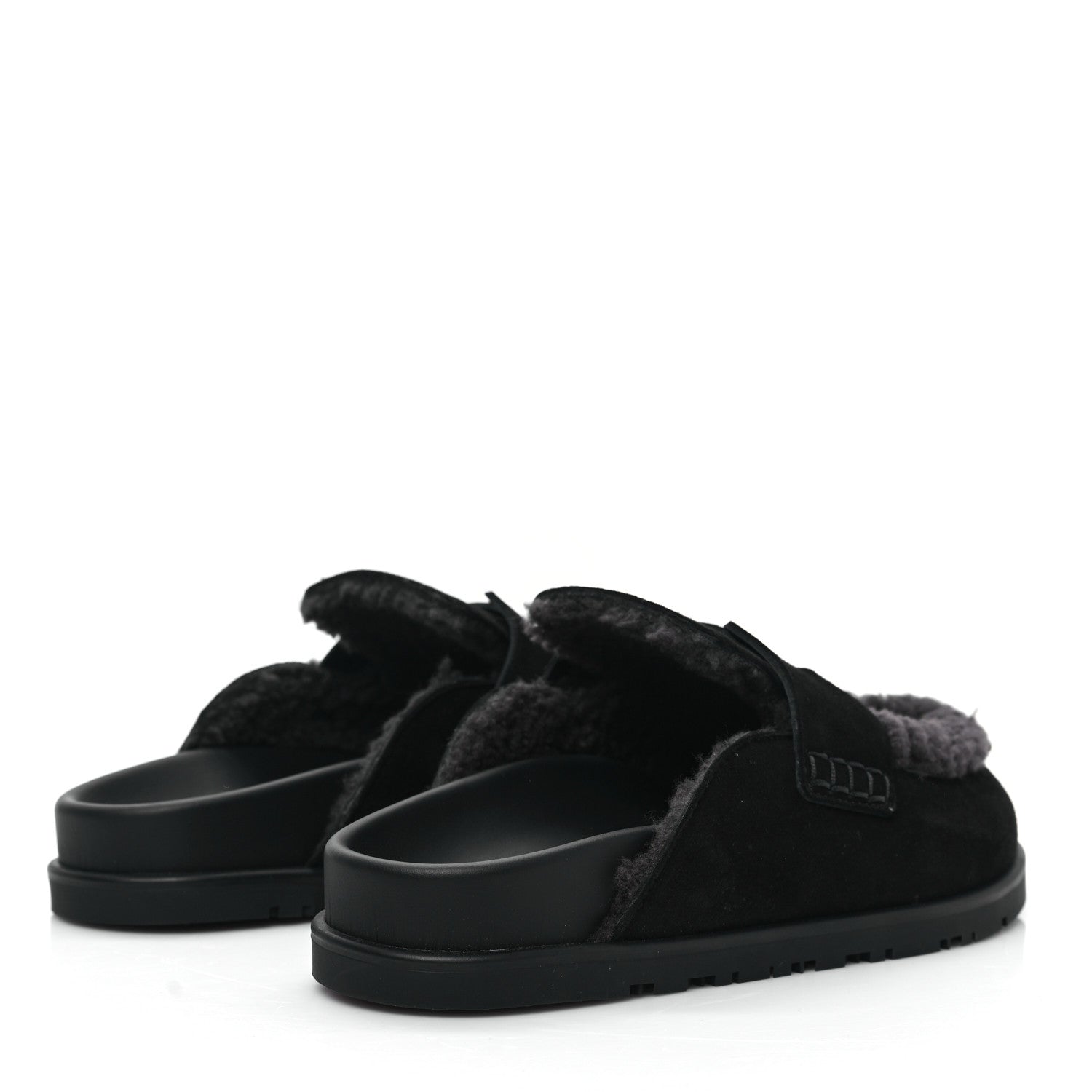 Hermes Suede Goatskin Shearling Go Mules 36 Black 5 of 9
