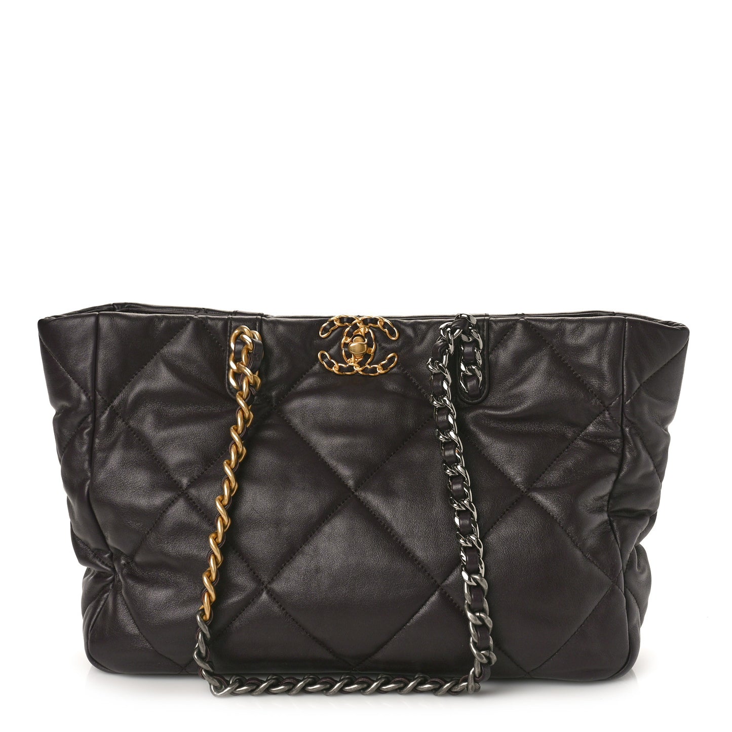 Lambskin Quilted Chanel 19 East West Shopping Bag Burgundy