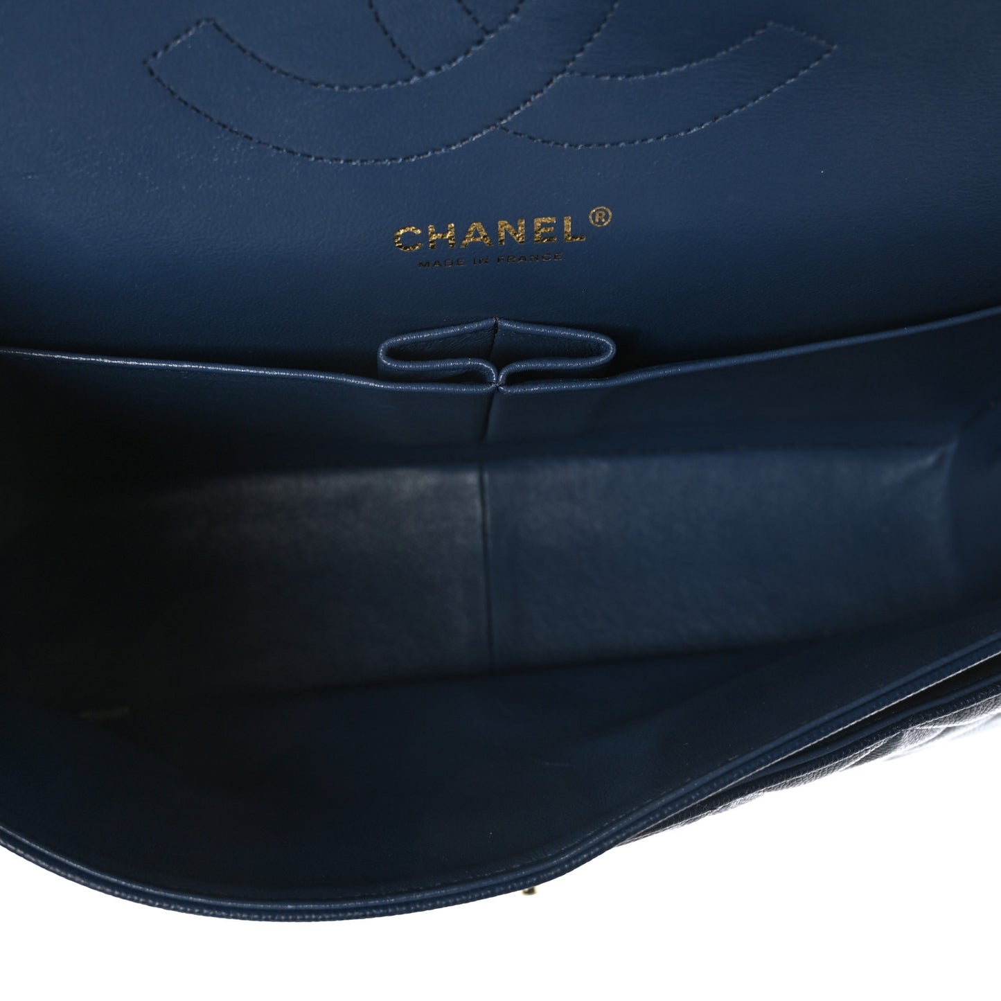 Caviar Quilted Jumbo Double Flap Navy Blue