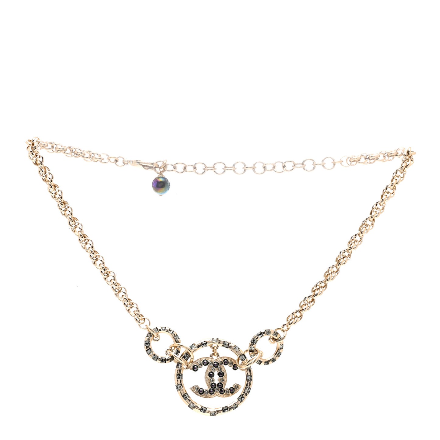 Pearl CC Chain Short Necklace Gold Purple Grey