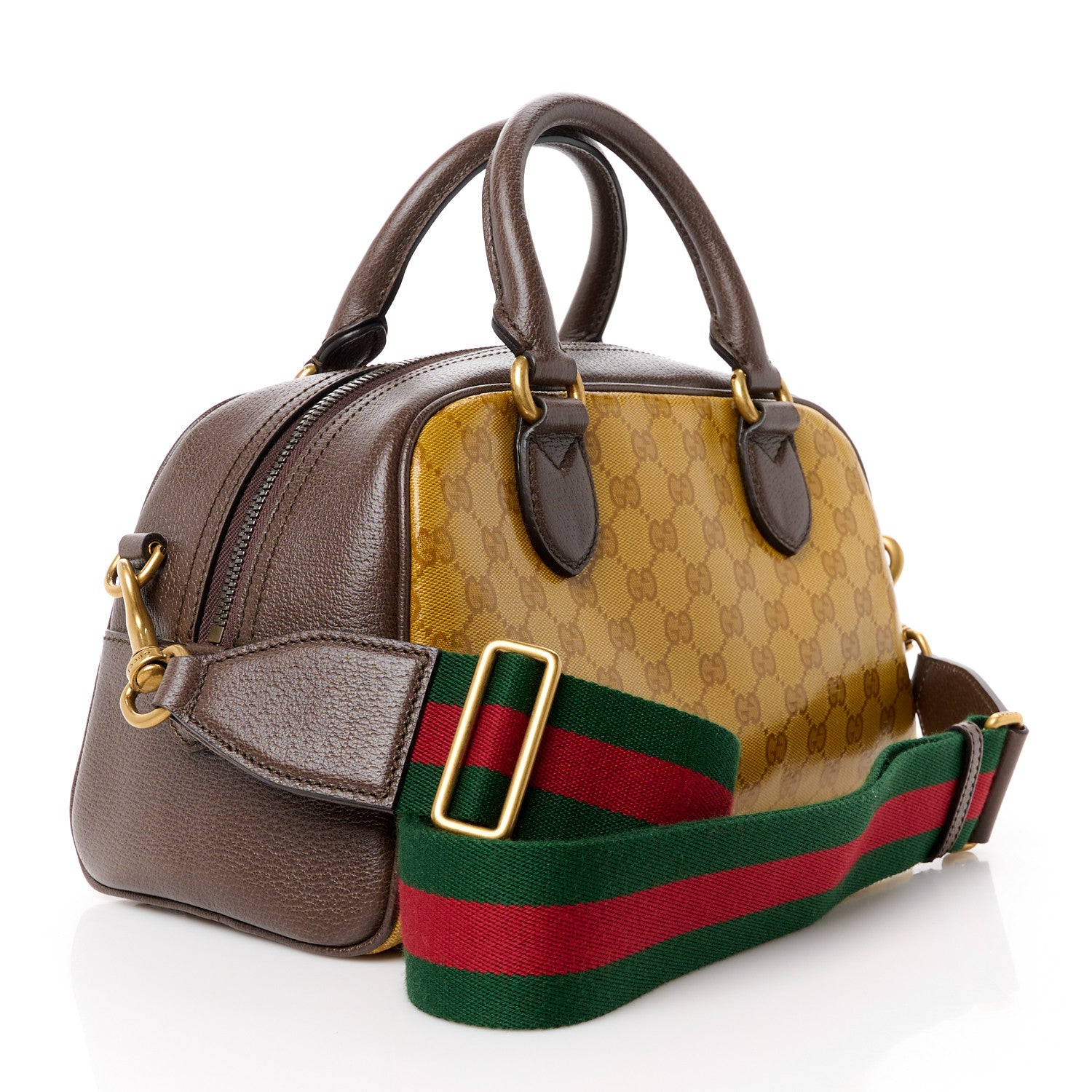 Gucci X ADIDAS Crystal Vintage Monogram Textured Dollar Calfskin Web Trefoil Logo Mini Bowling Bag Mid Natural Nut Off White New Acero 3 of 10