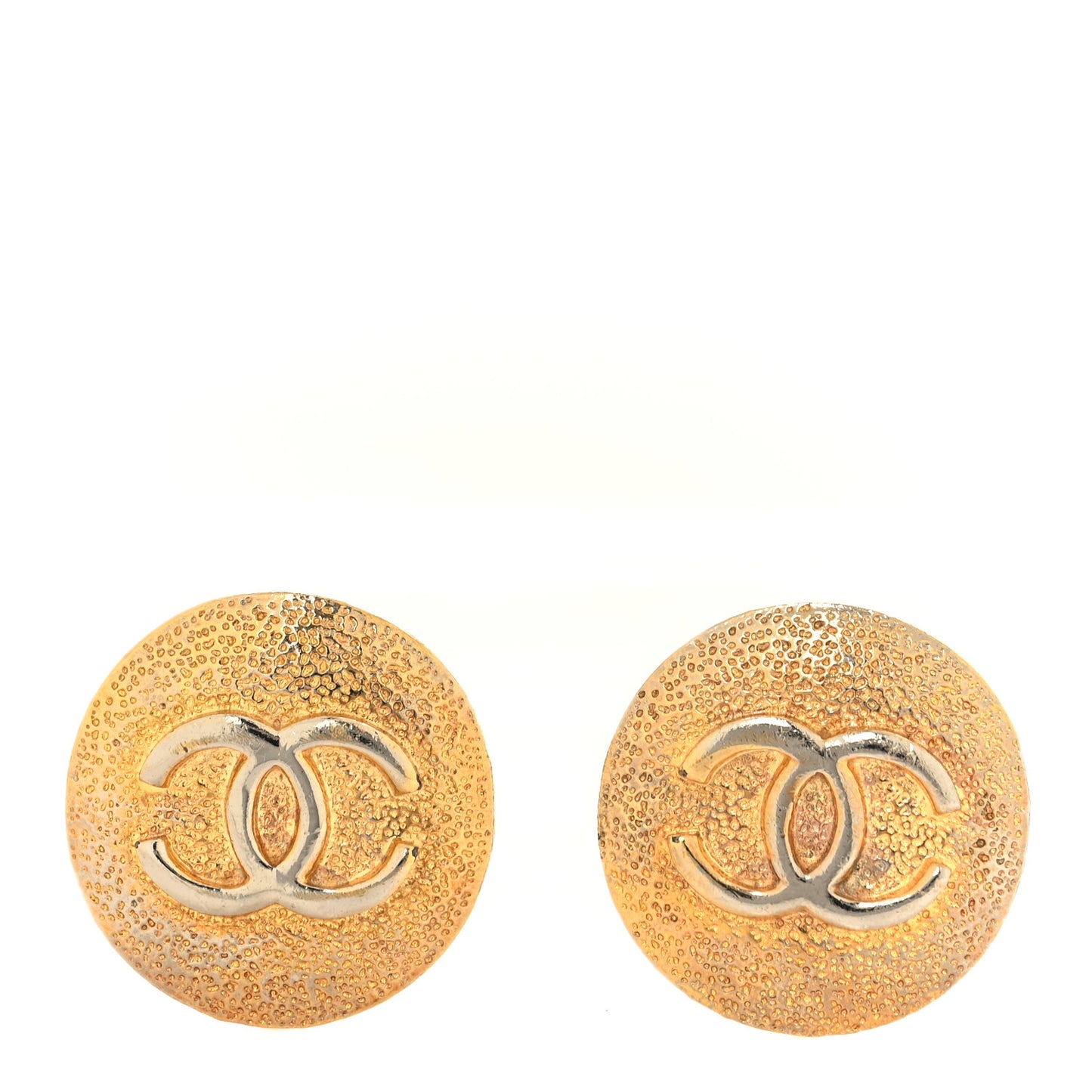 Metal CC Round Clip On Earrings Silver Gold