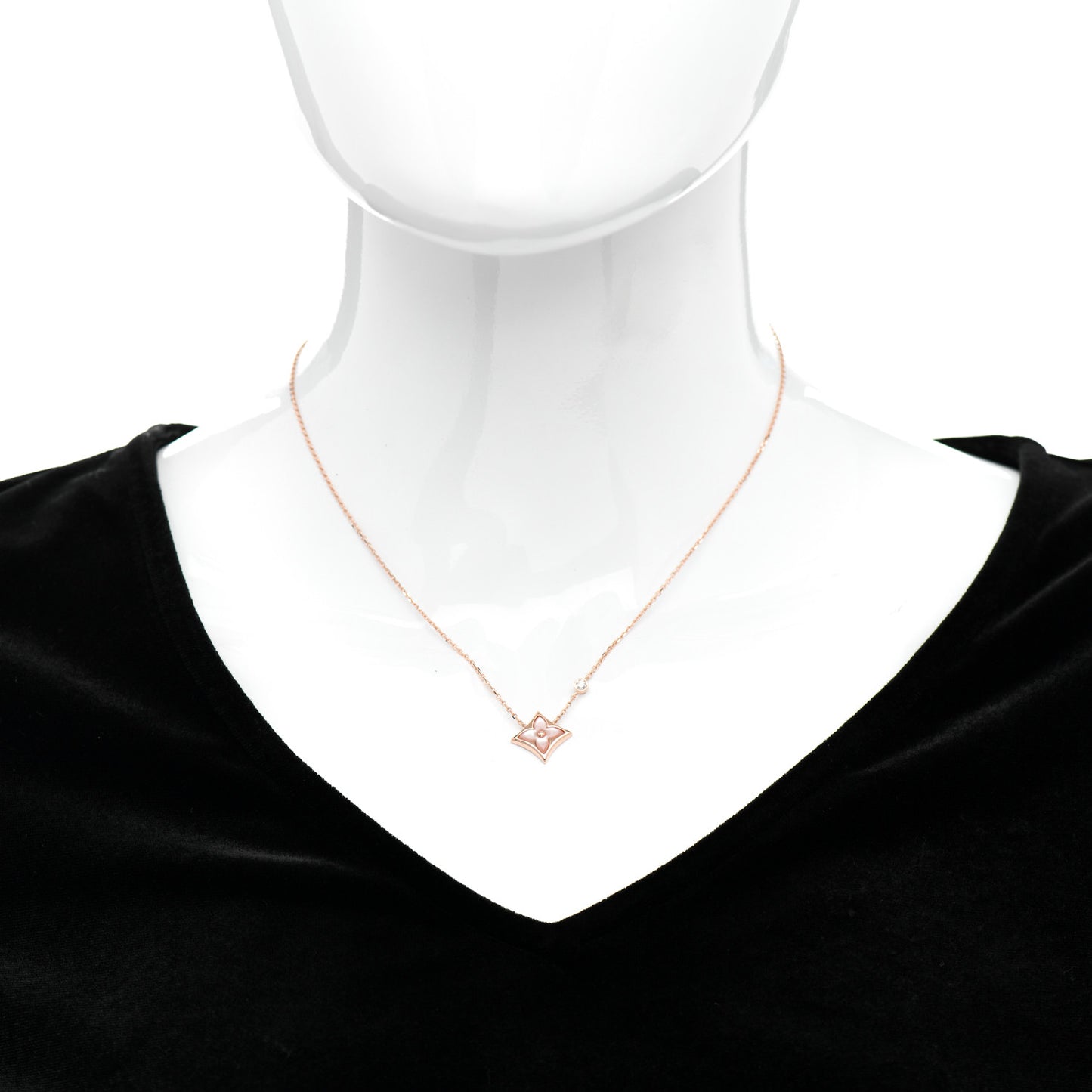 18K Pink Gold Diamond Pink Mother of Pearl Color Blossom BB Star Pendant Necklace