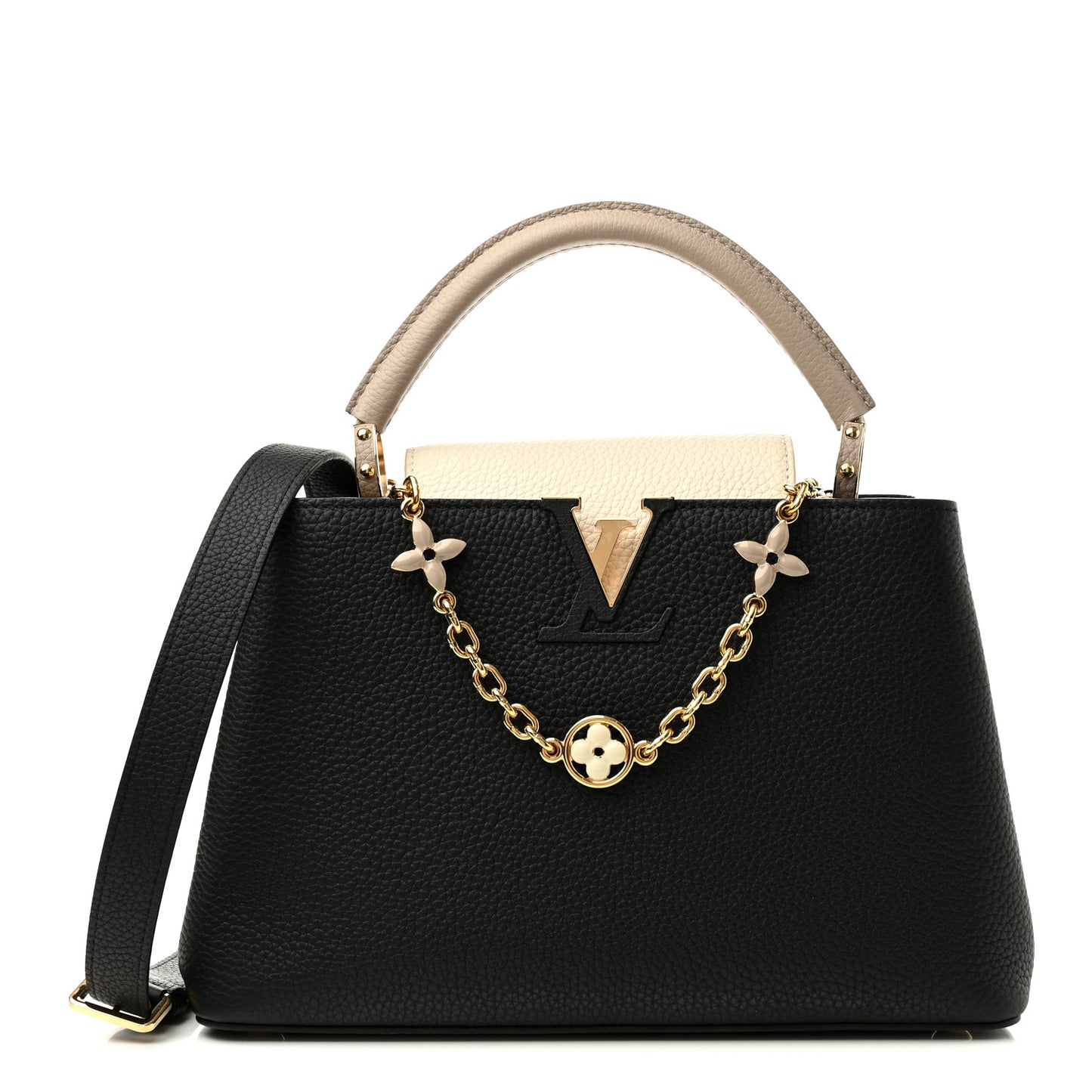 Taurillon Flower Chain Capucines MM Black Galet Gray Pearly Cream