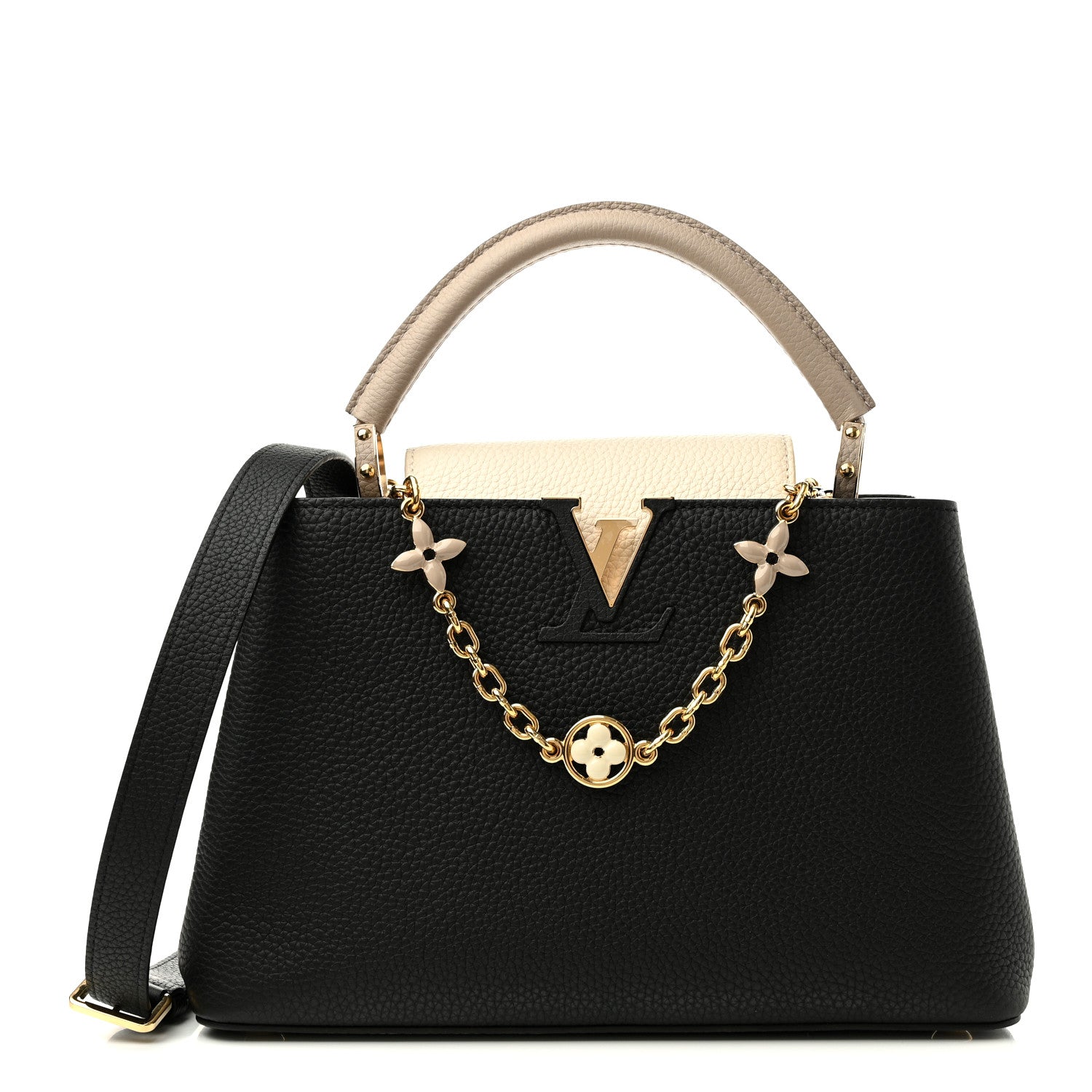 Louis Vuitton Taurillon Flower Chain Capucines MM Black Galet Gray Pearly Cream 1 of 11