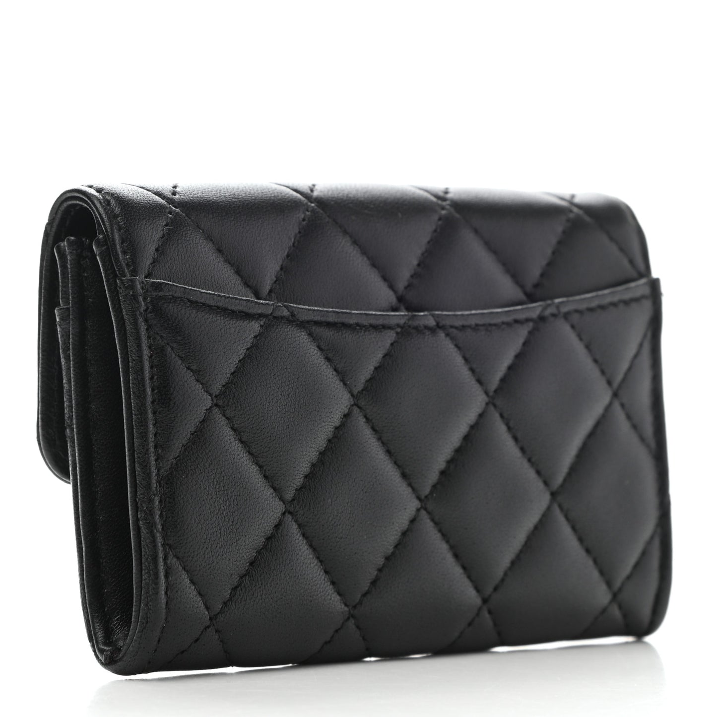 Lambskin Quilted Flap Card Holder Wallet Black