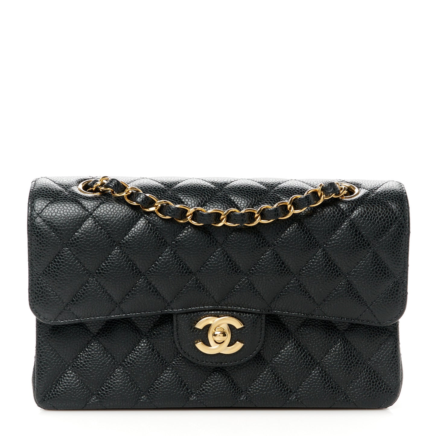 Caviar Quilted Small Double Flap Black