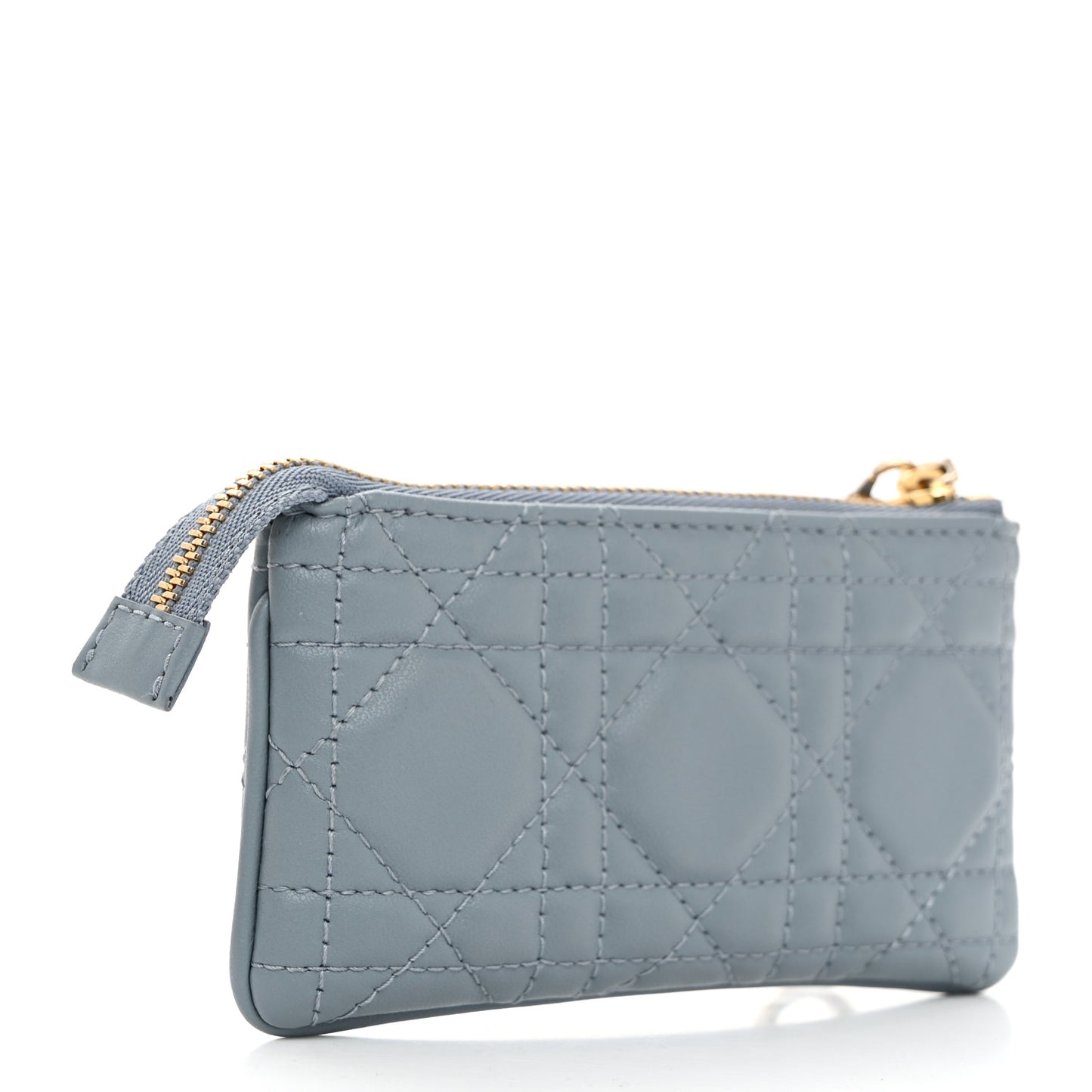 Lambskin Cannage Lady Dior Zipped Key Case Cloud Blue