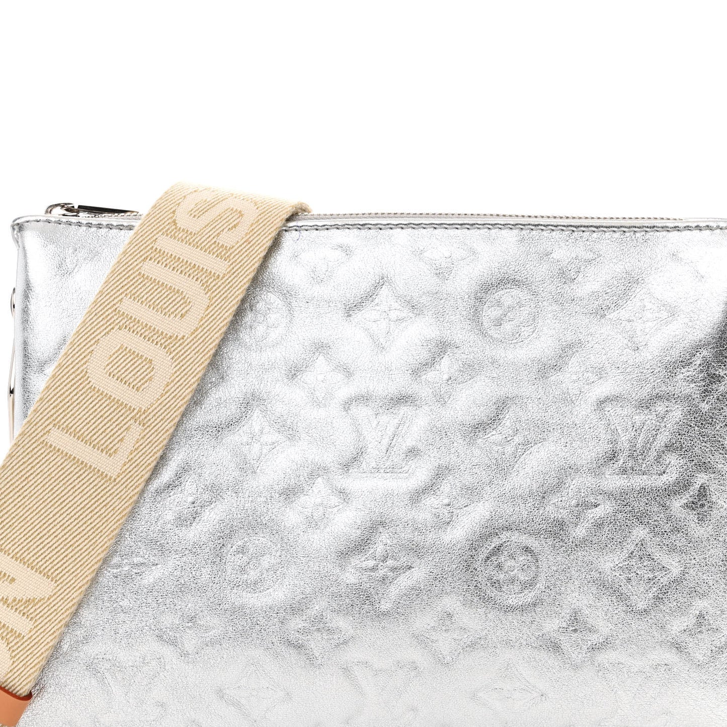 Metallic Lambskin Embossed Monogram Coussin BB Silver