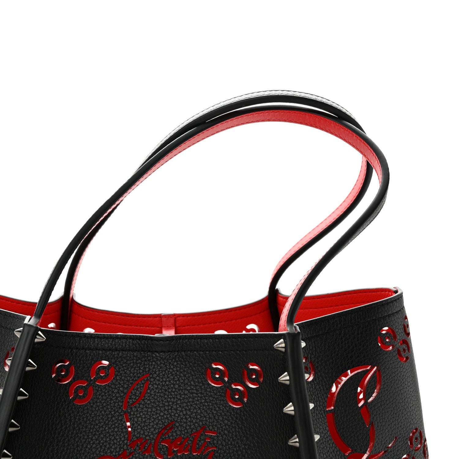 Christian Louboutin Calfskin Loubinthesky Perforated Cabarock Spikes Tote Black 10 of 10