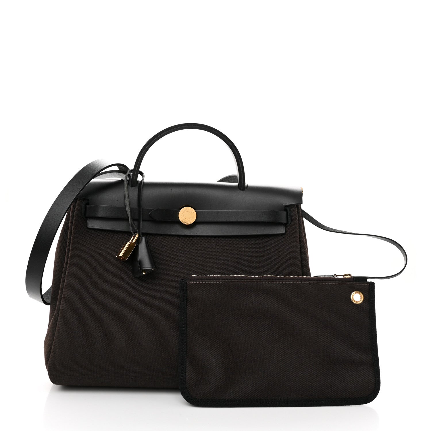 Hermes Military Toile Vache Hunter Herbag Zip Retourne 31 PM Ebene Black 2 of 11