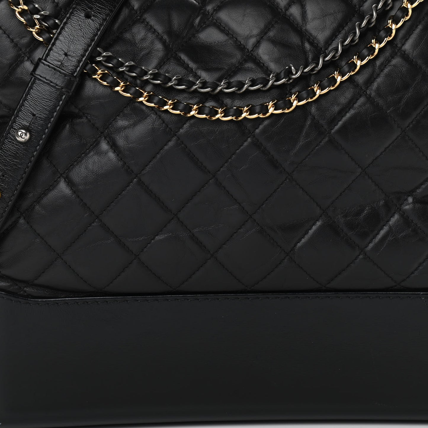 Aged Calfskin Quilted Large Gabrielle Hobo Black