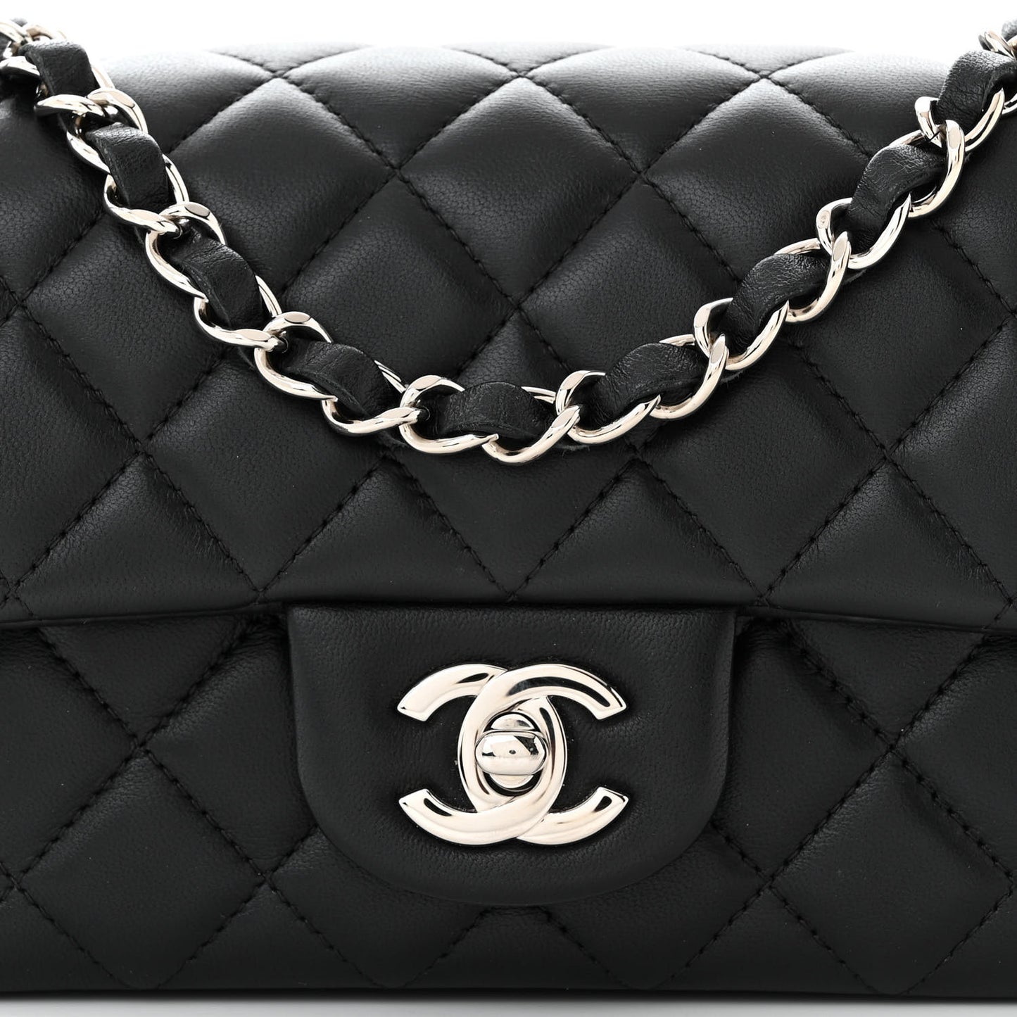Lambskin Quilted Mini Rectangular Flap Black