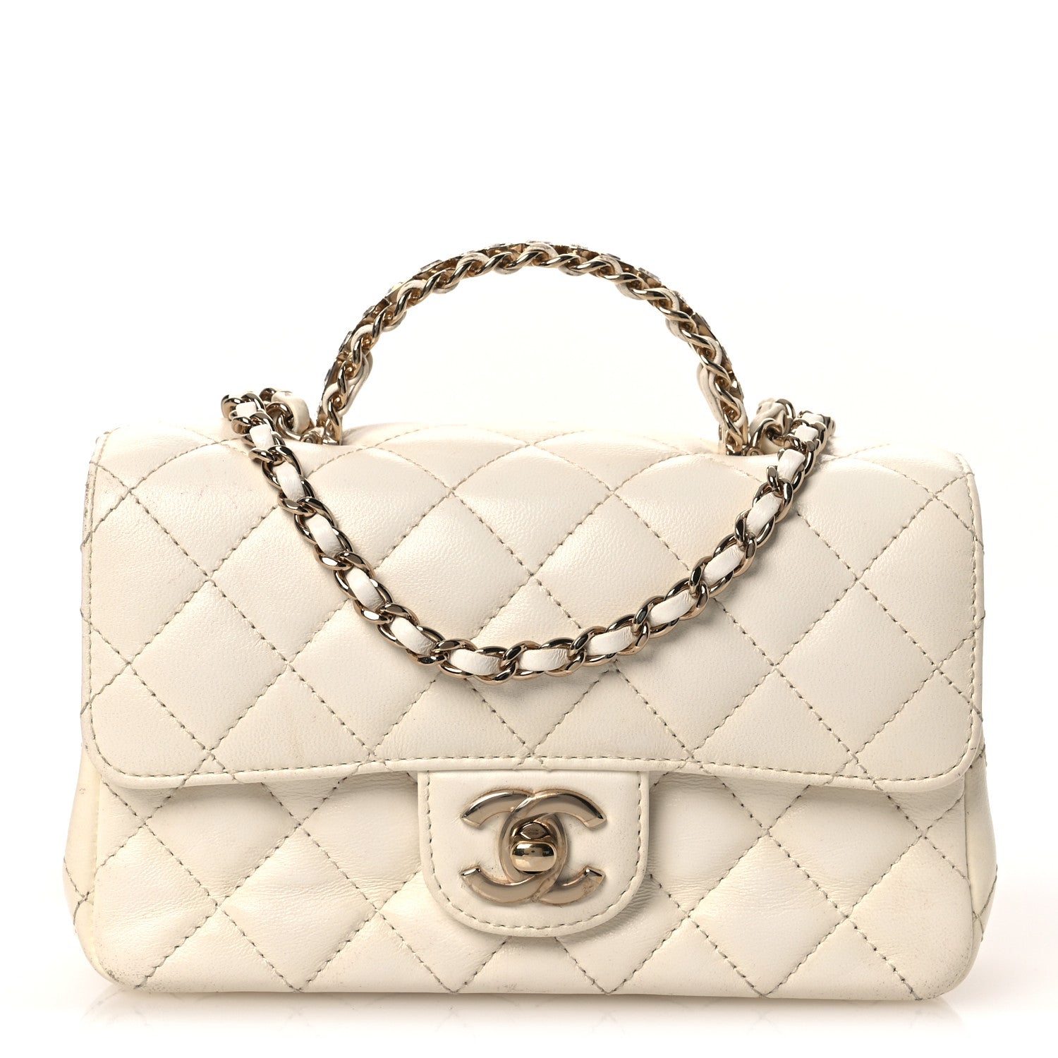 Chanel Lambskin Quilted Mini Crystal Top Handle Rectangular Flap