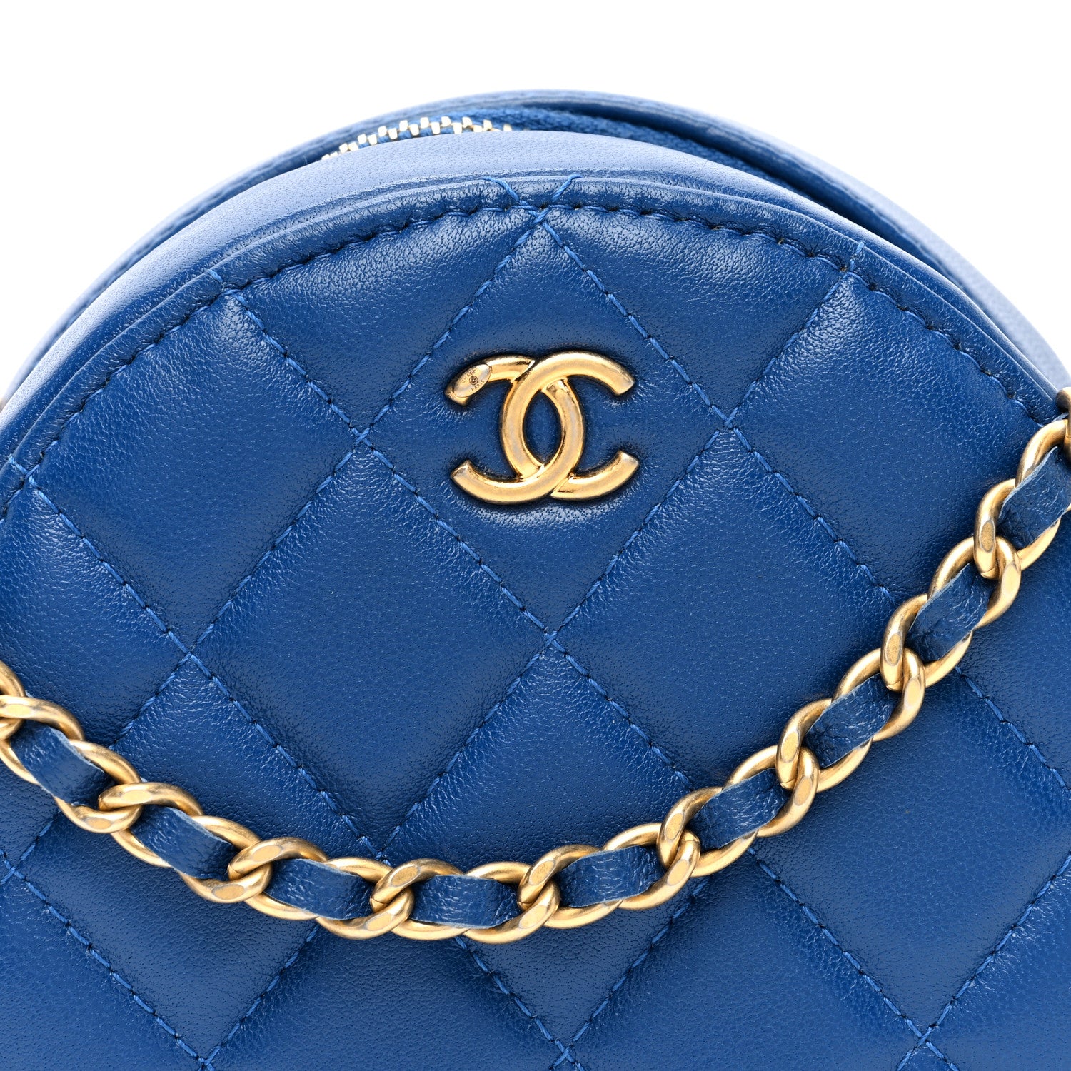 Chanel Lambskin Quilted Round Pearl Crush Clutch With Chain Blue 8 of 10
