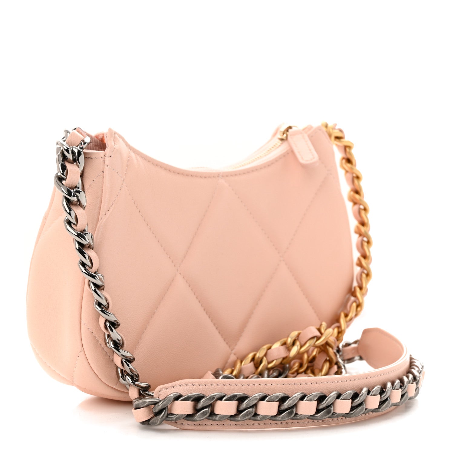 Chanel Lambskin Quilted Chanel 19 Hobo Clutch With Chain Light Pink 3 of 12