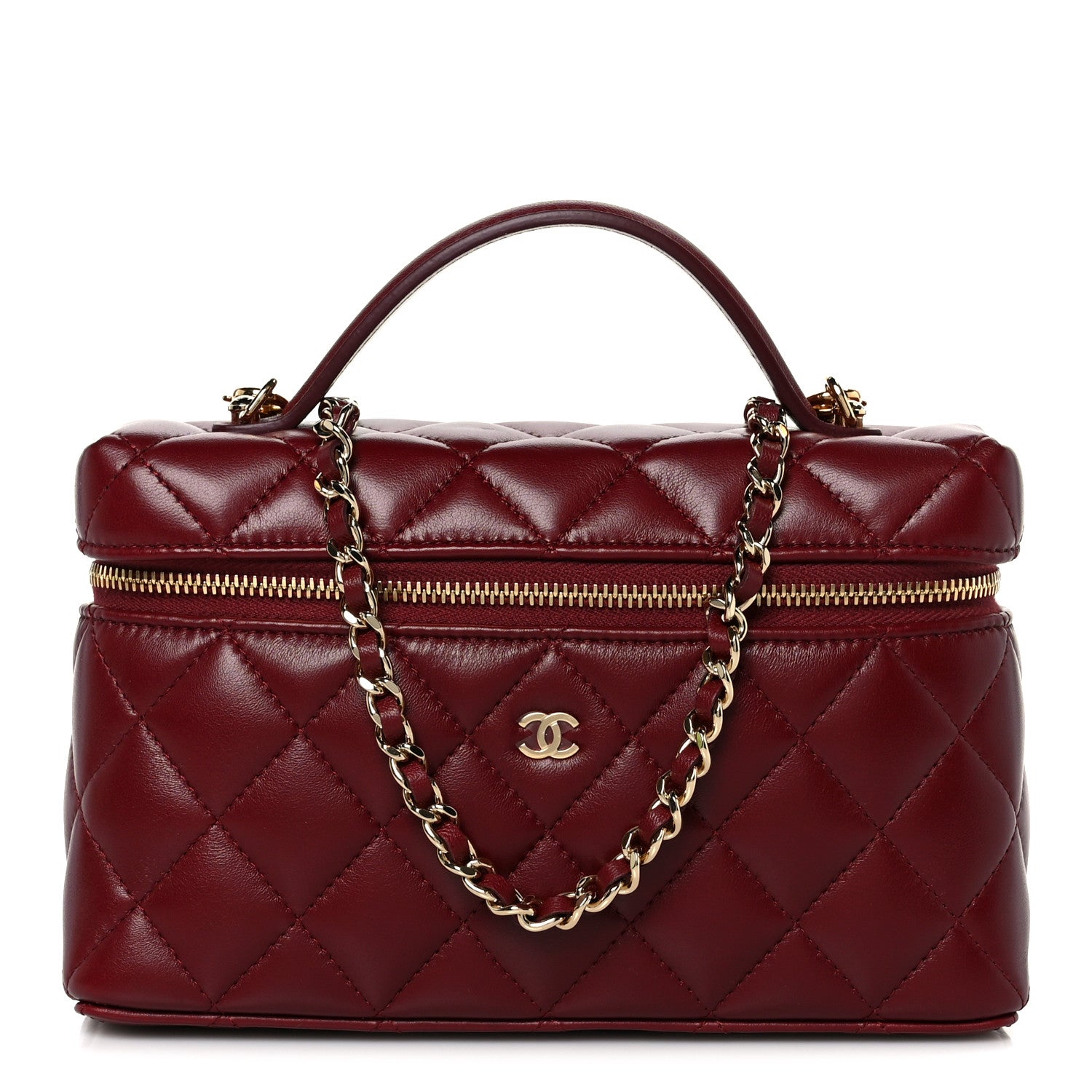 小物 CHANEL Chanel Lambskin Quilted Top Handle Slim Vanity With Chain Burgundy