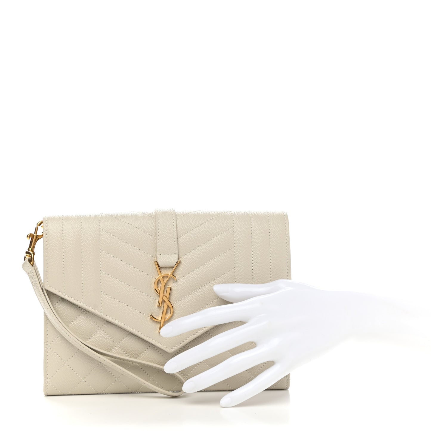 Grain De Poudre Textured Mixed Matelasse Triquilt Monogram Clutch Blanc Vintage