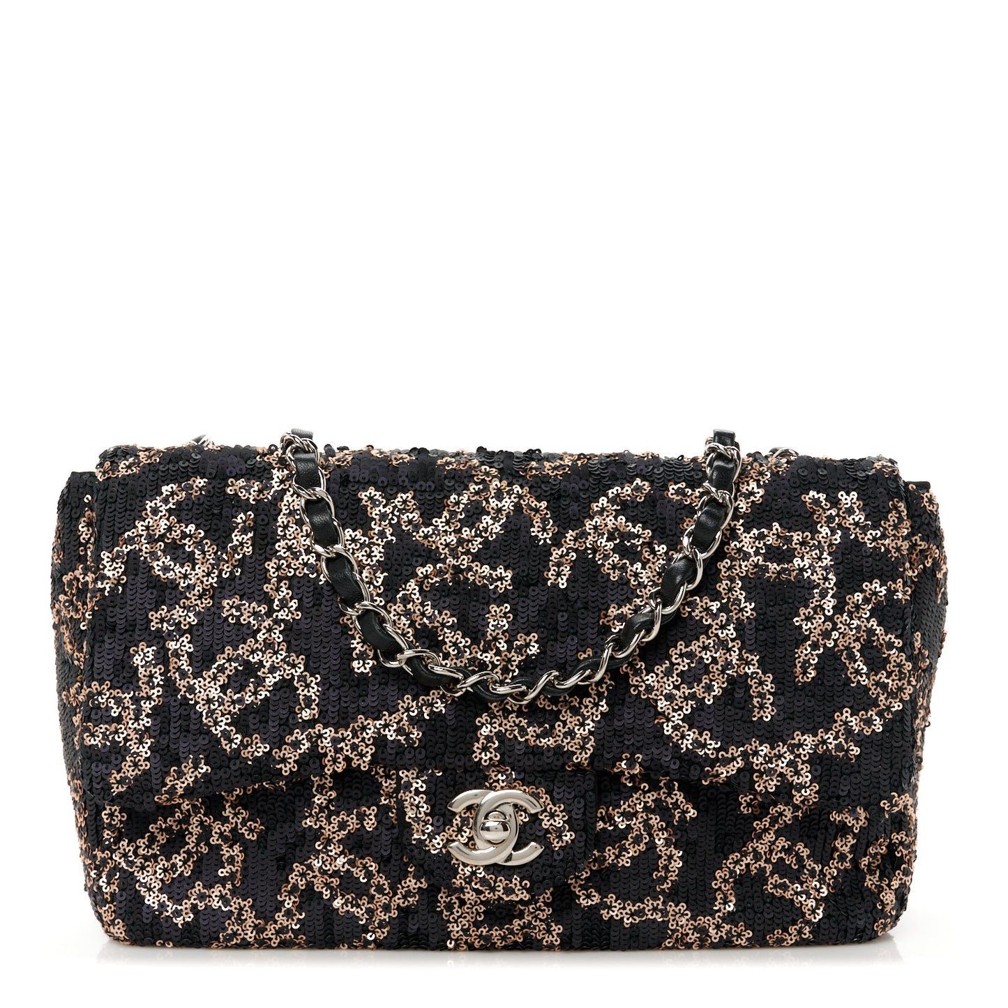 Sequin Medium Single Flap Black Gold