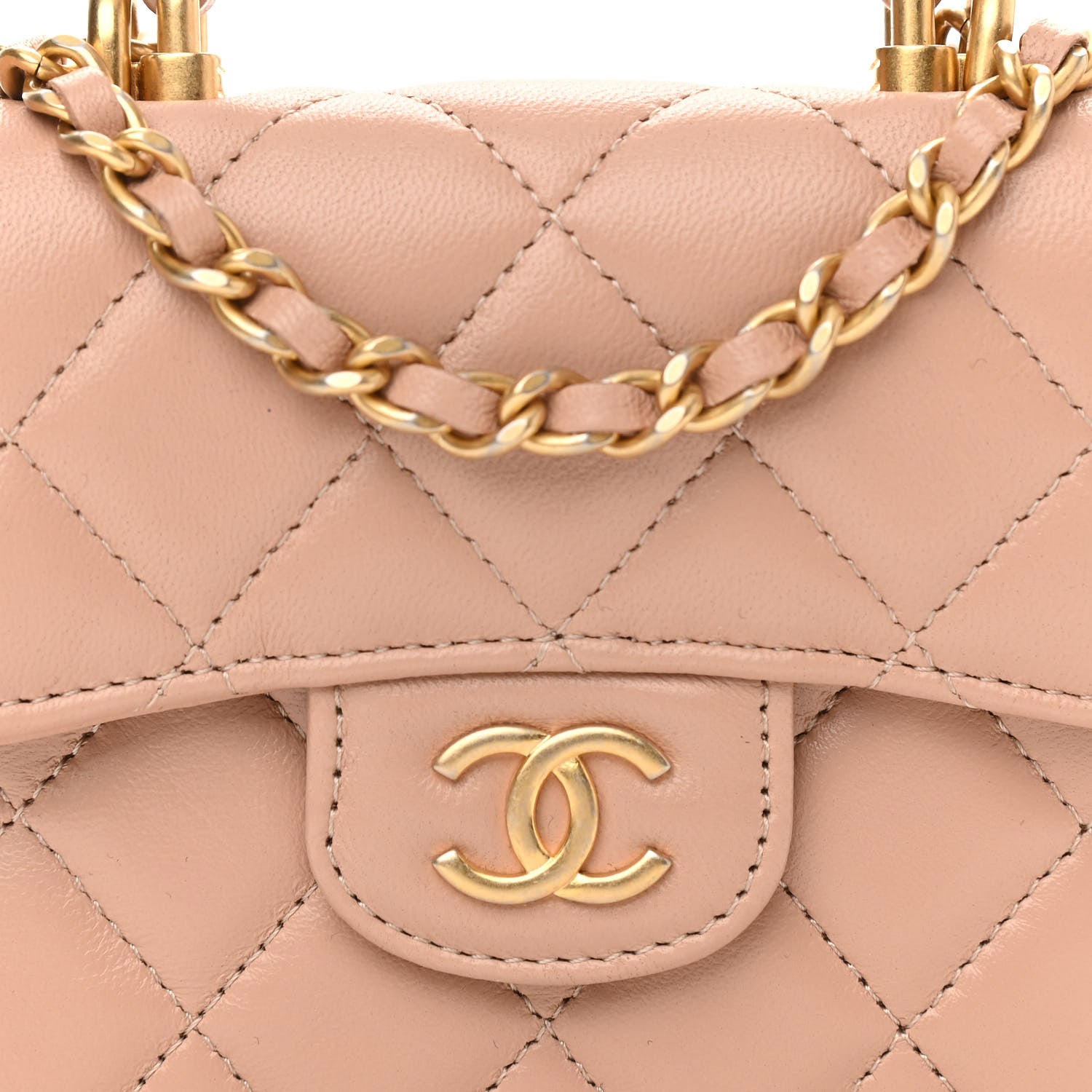 Chanel Lambskin Quilted Top Handle Flap Coin Purse With Chain Beige 9 of 13