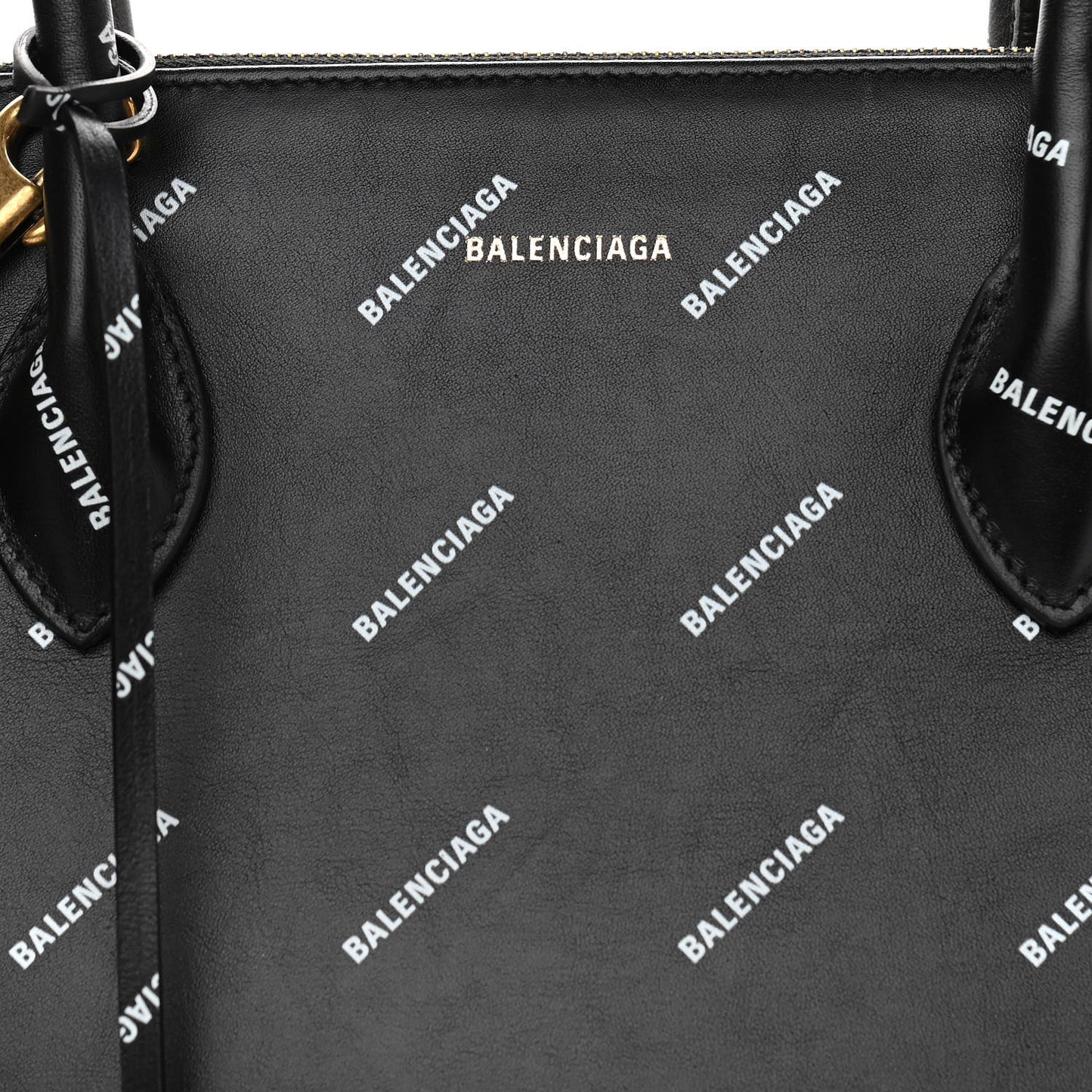 Calfskin Allover Logo M Ville Top Handle Bag Black