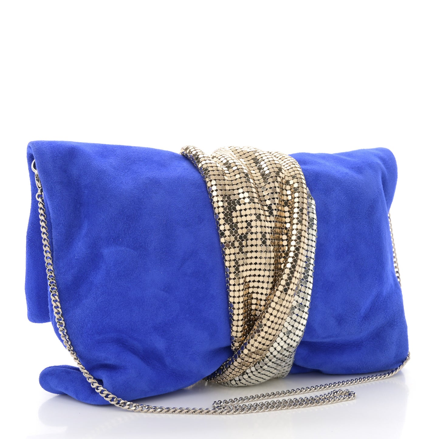 Suede Chandra Chain Clutch Blue