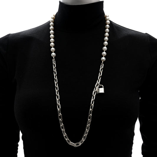 Sterling Silver Cultured Pearl HardWear Lock Necklace