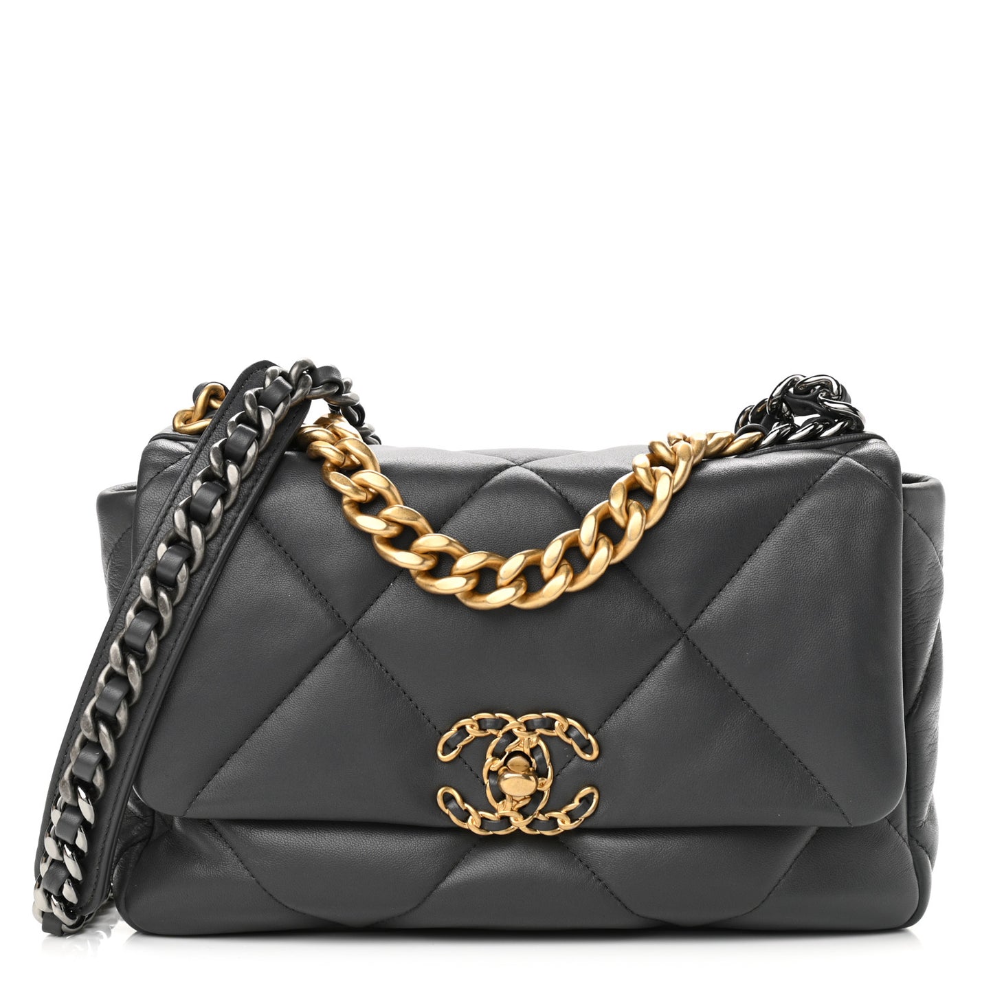 Lambskin Quilted Medium Chanel 19 Flap Dark Grey