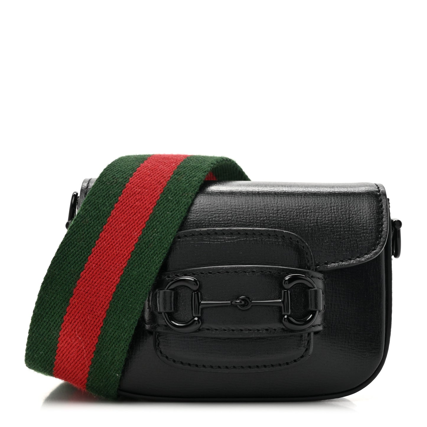 Azalea Calfskin Web Monochrome Horsebit 1955 Wallet On Strap Black