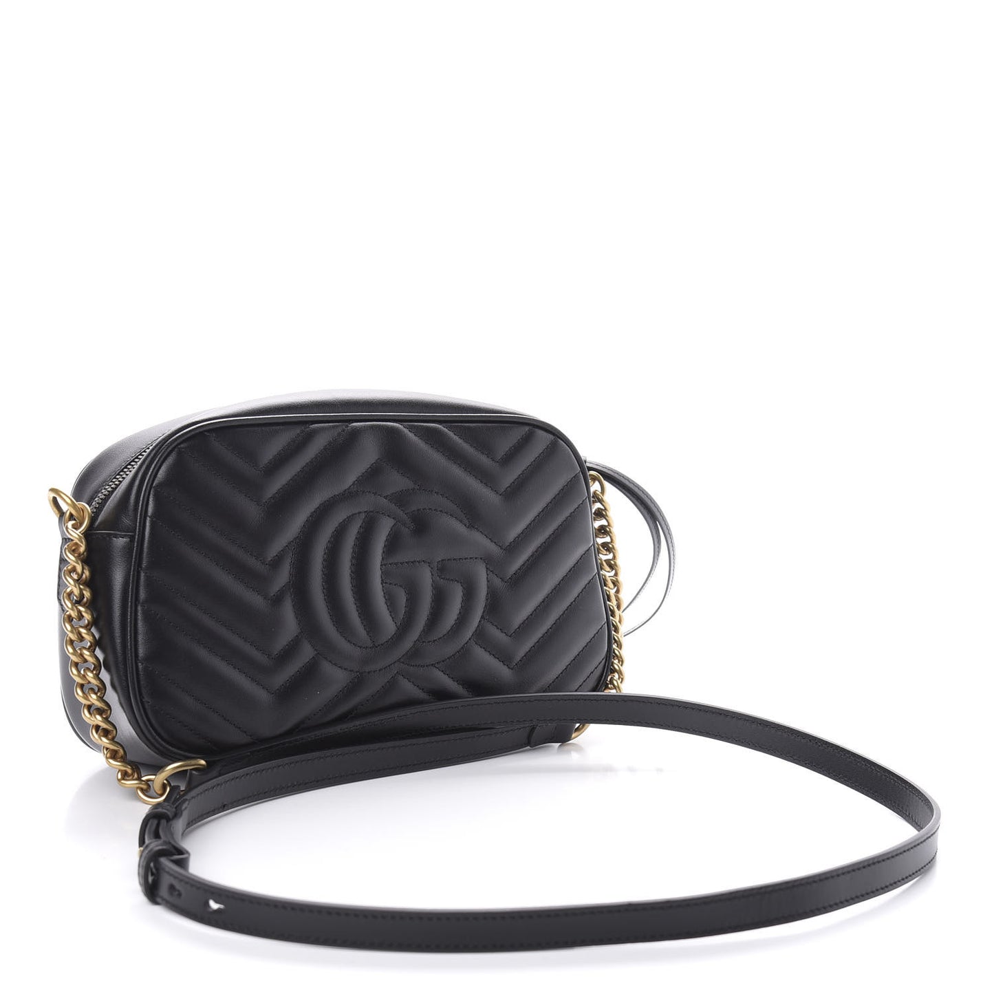 Calfskin Matelasse Small GG Marmont Chain Shoulder Bag Black