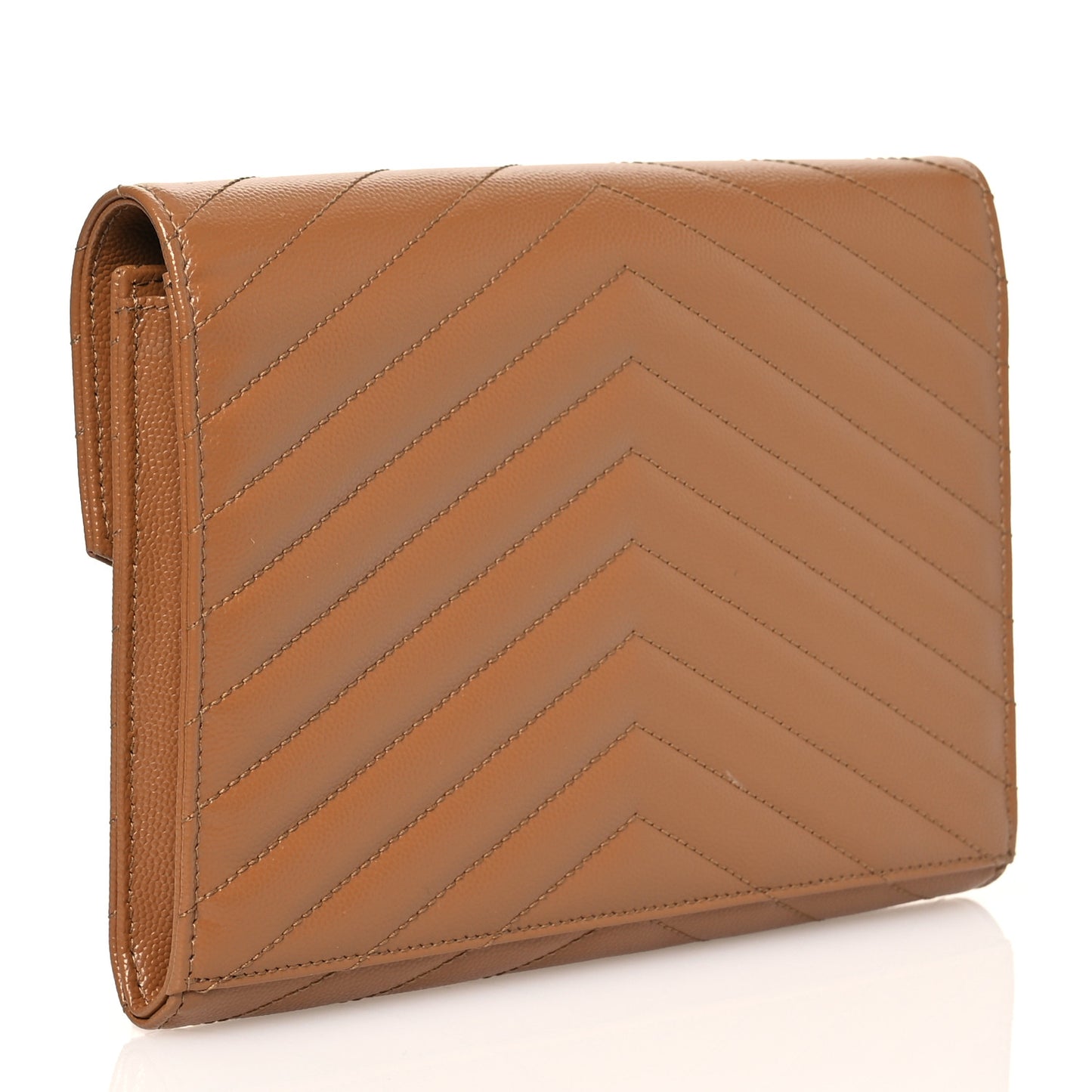 Grain De Poudre Matelasse Chevron Monogram Cassandre Flap Pouch Natural Dark