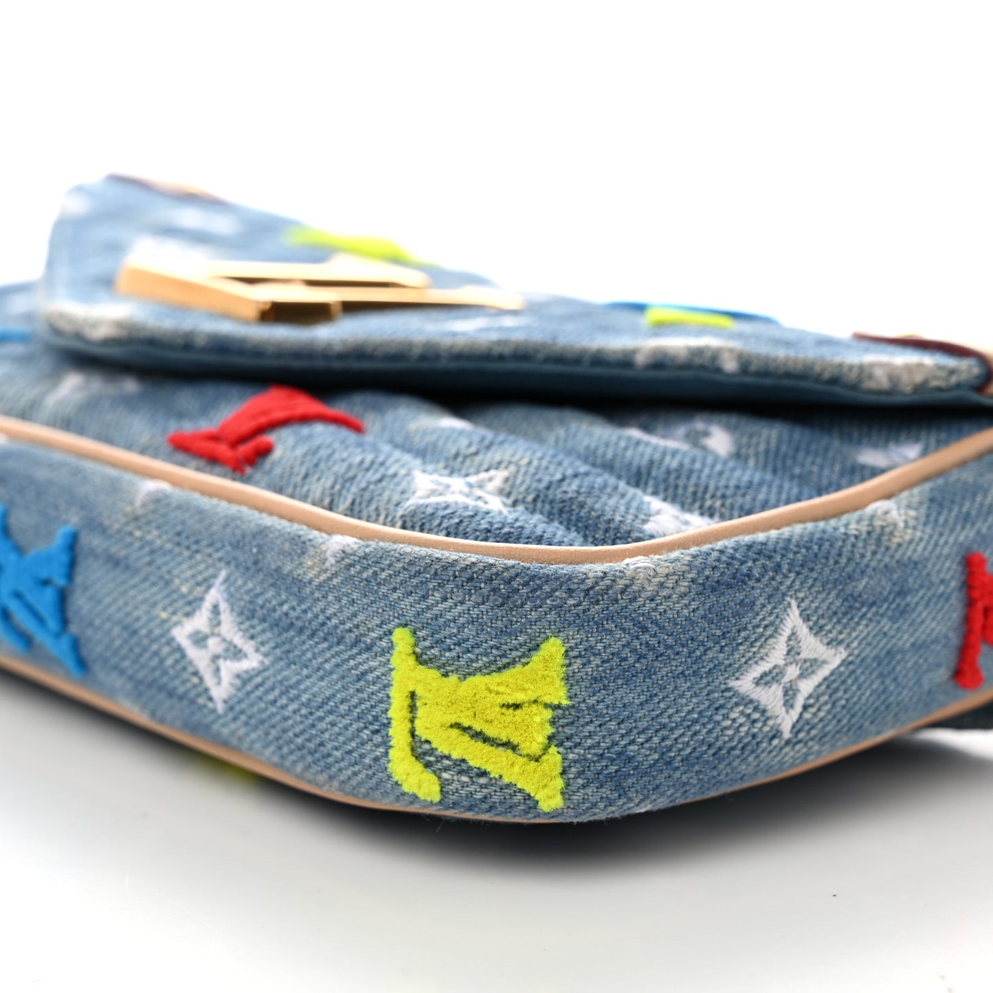 Embroidered Monogram Denim New Wave Chain Pochette Blue
