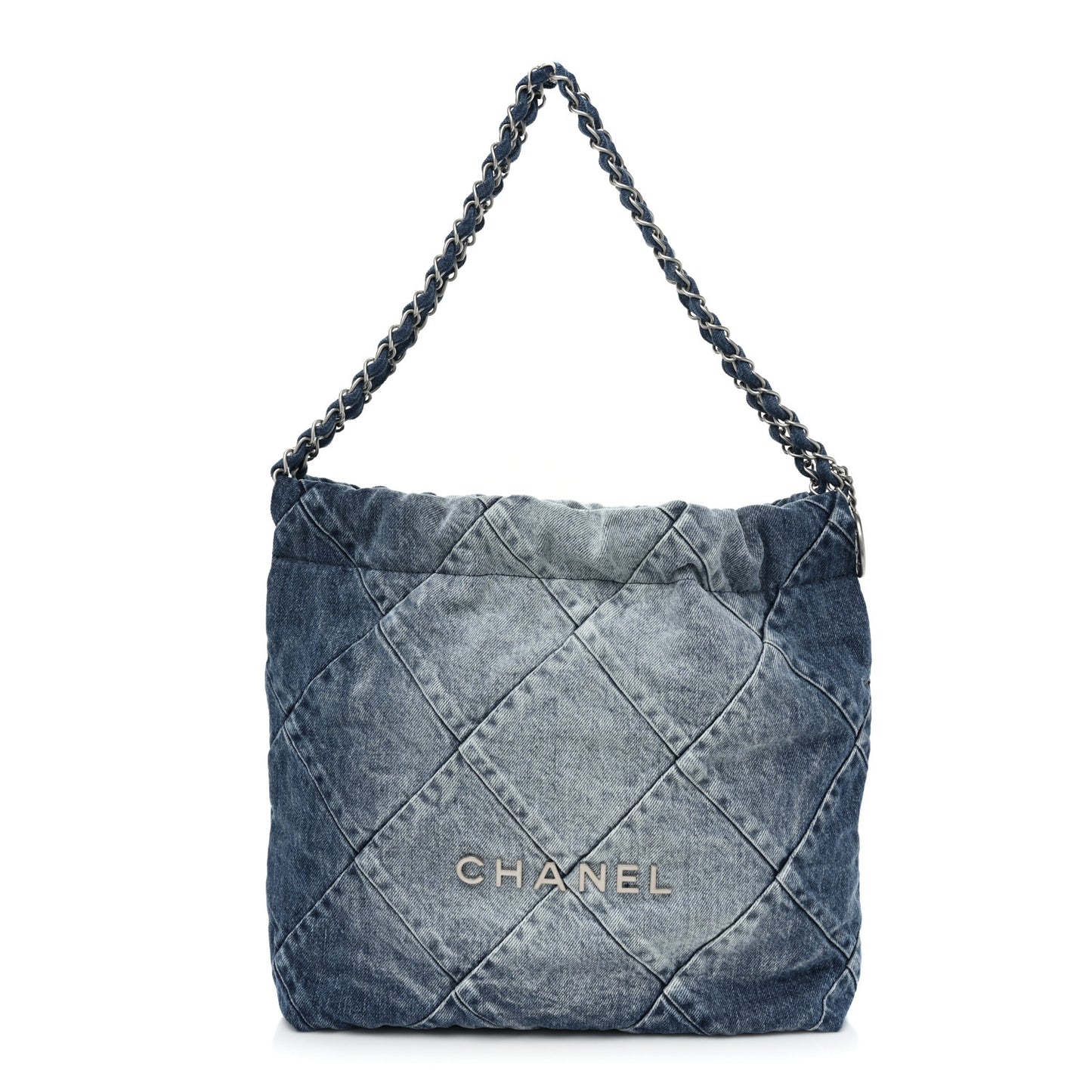 Denim Quilted Small Chanel 22 Blue