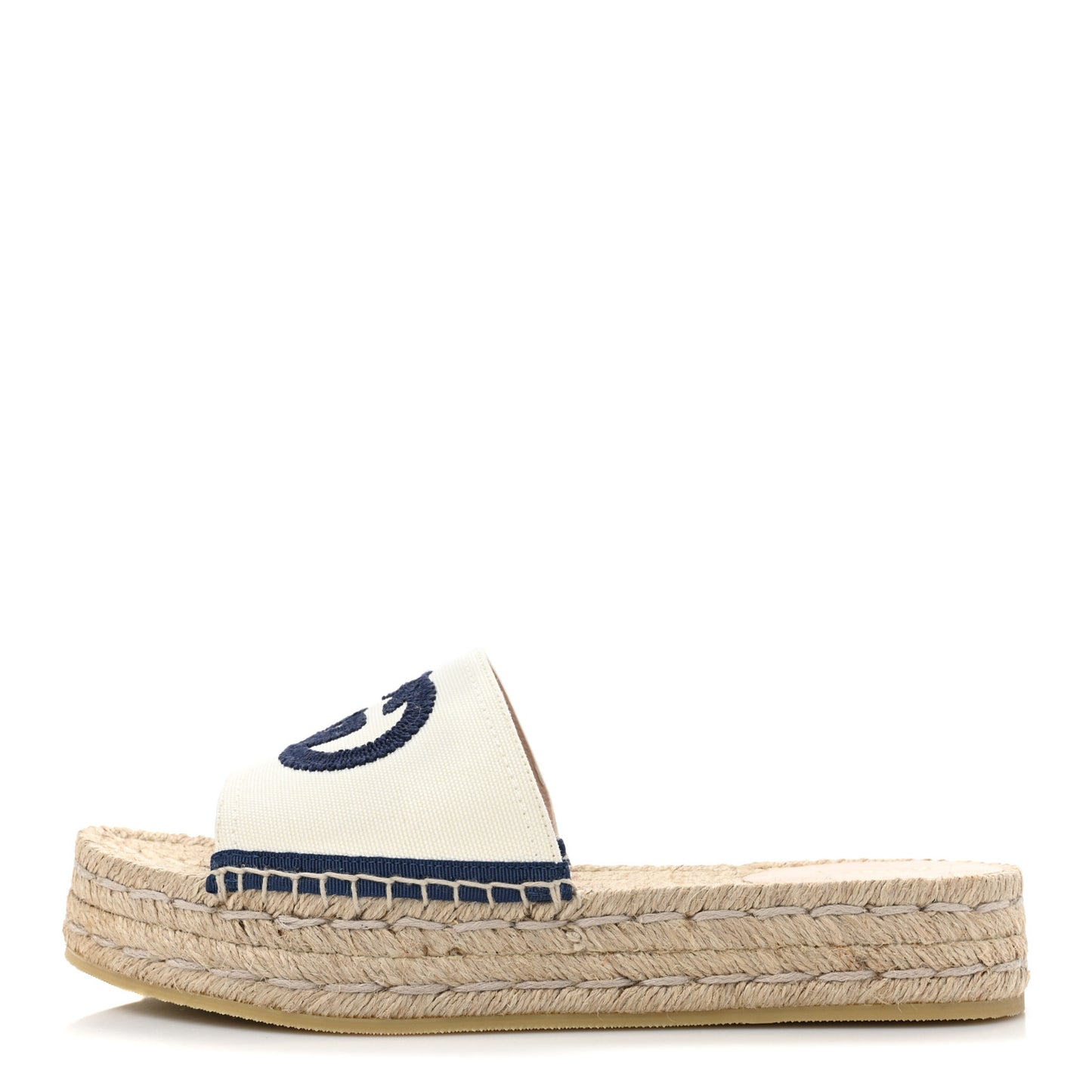Canvas Interlocking G Espadrille Slide Sandals 37 Mystic White Royale Blue