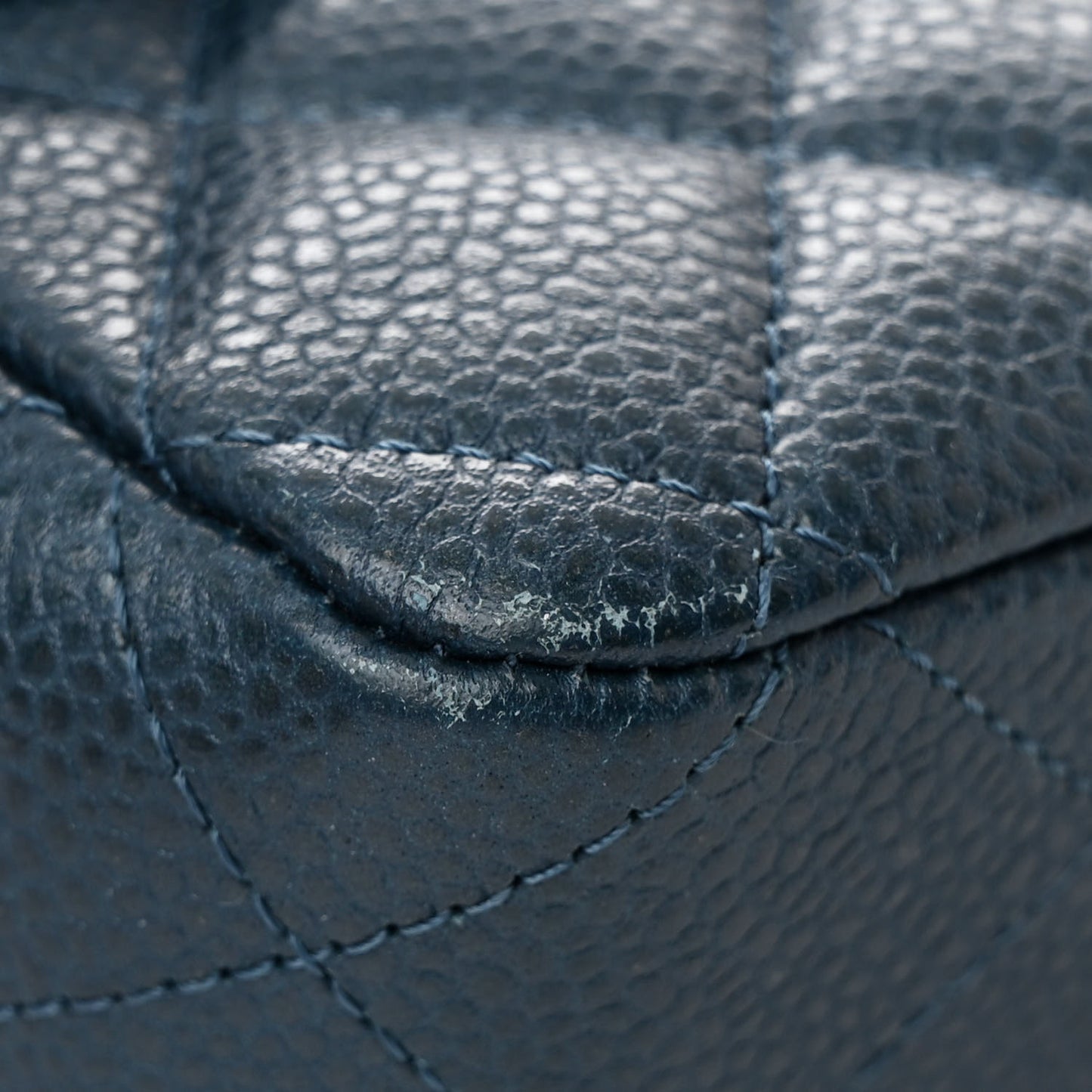 Pearly Caviar Quilted Medium Double Flap Blue