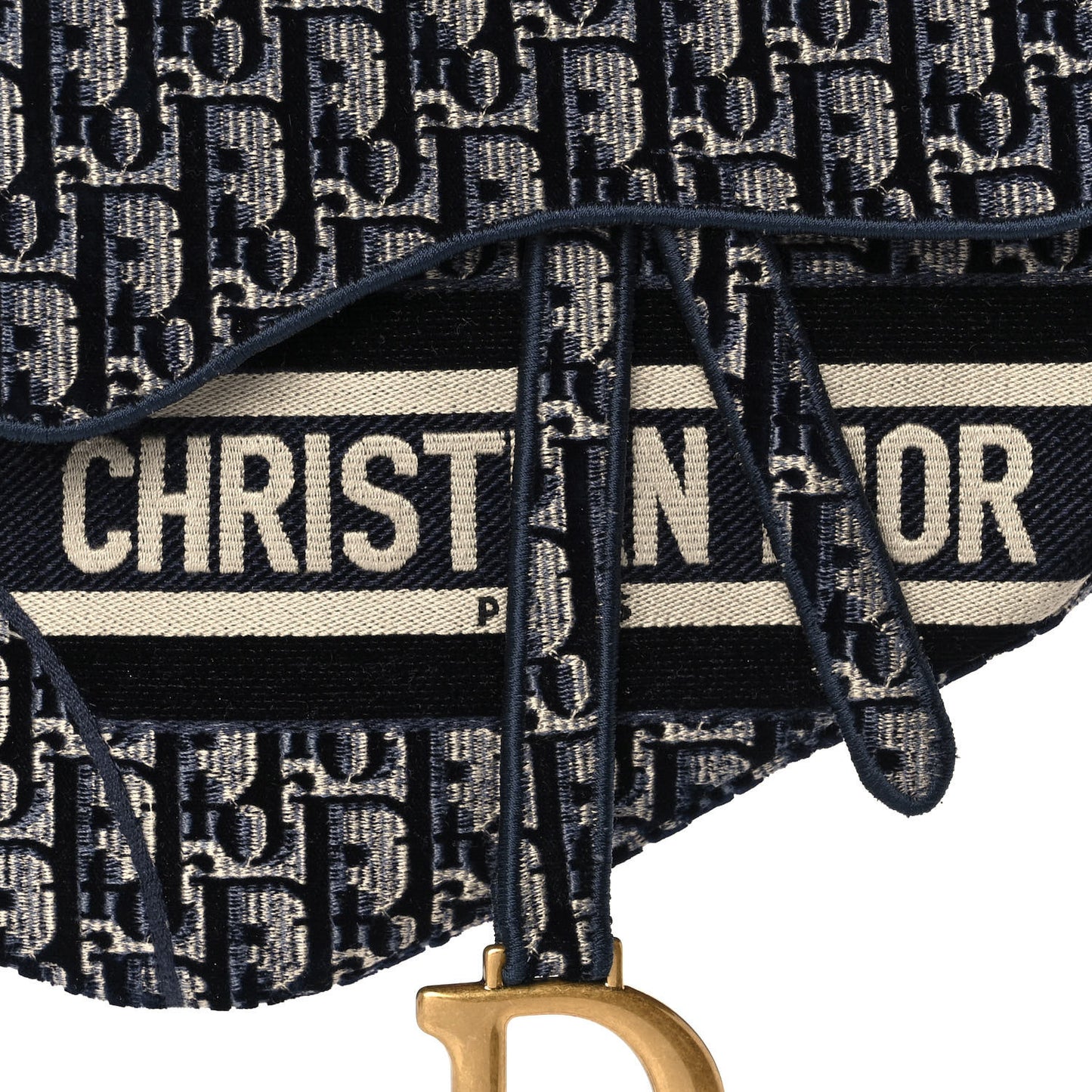 Oblique Embroidered Saddle Bag Blue