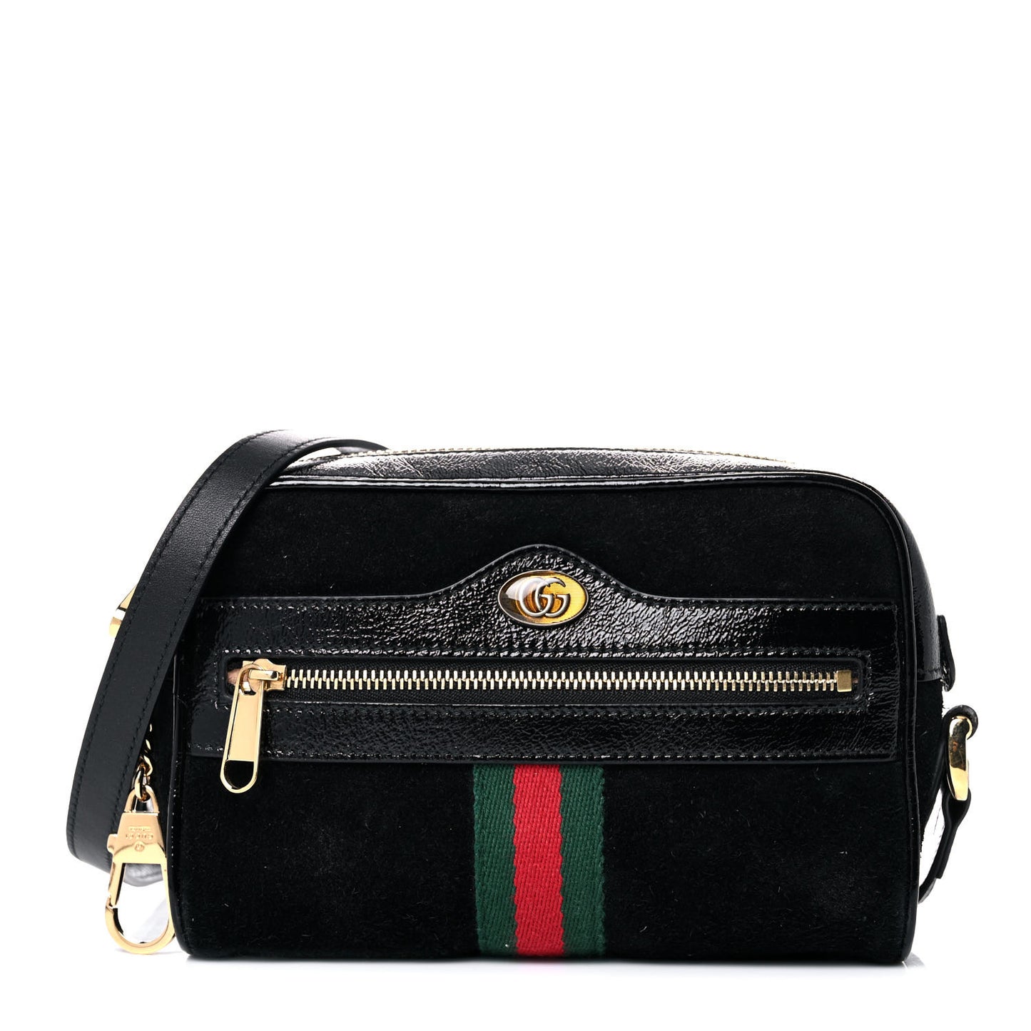 Suede Patent Web Mini Ophidia Shoulder Bag Black