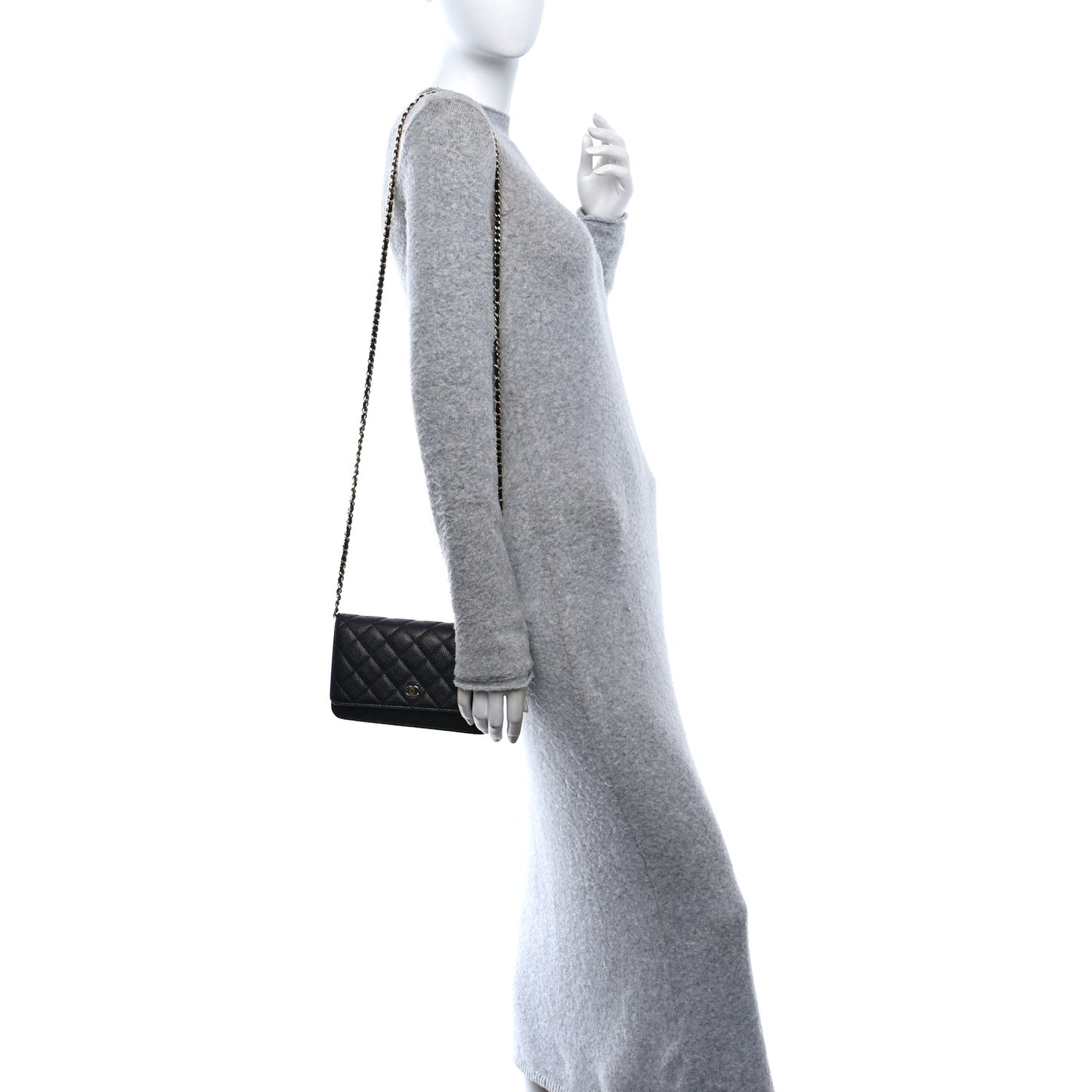 Caviar Quilted Wallet on Chain WOC Black